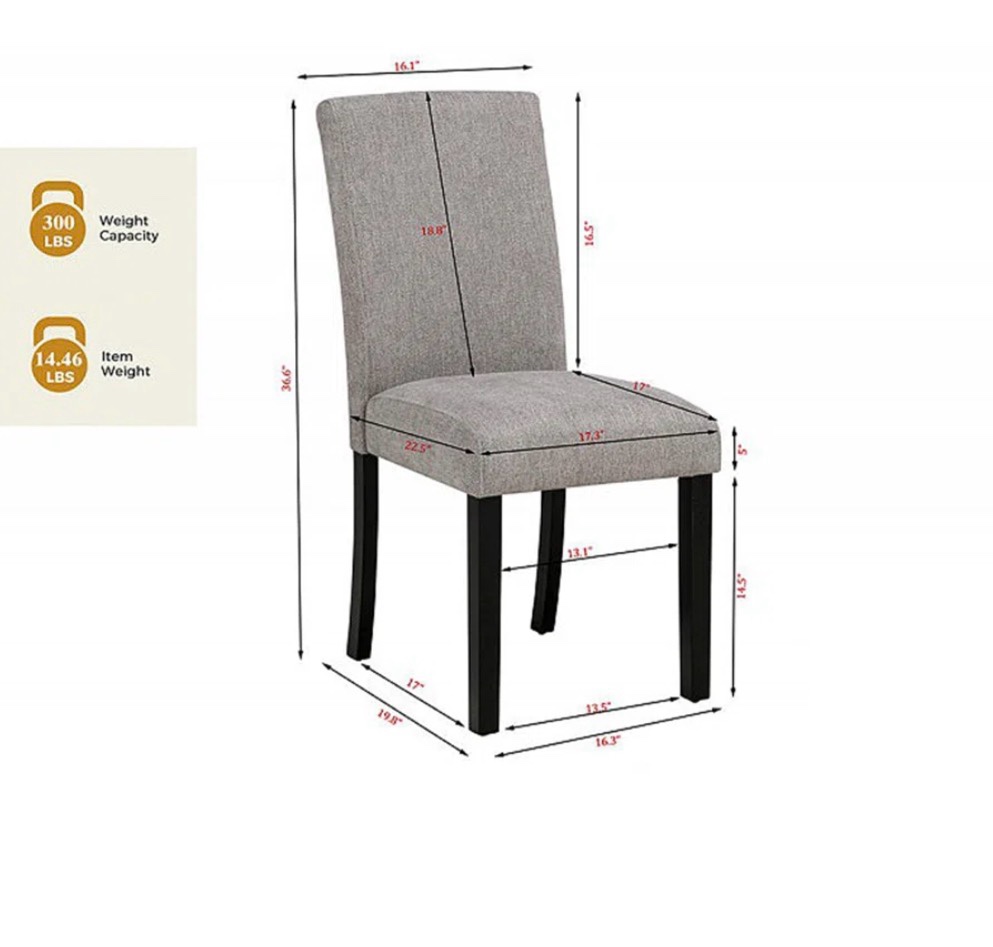 fabric upholstered dining room chair,1wood legs brown, and grey