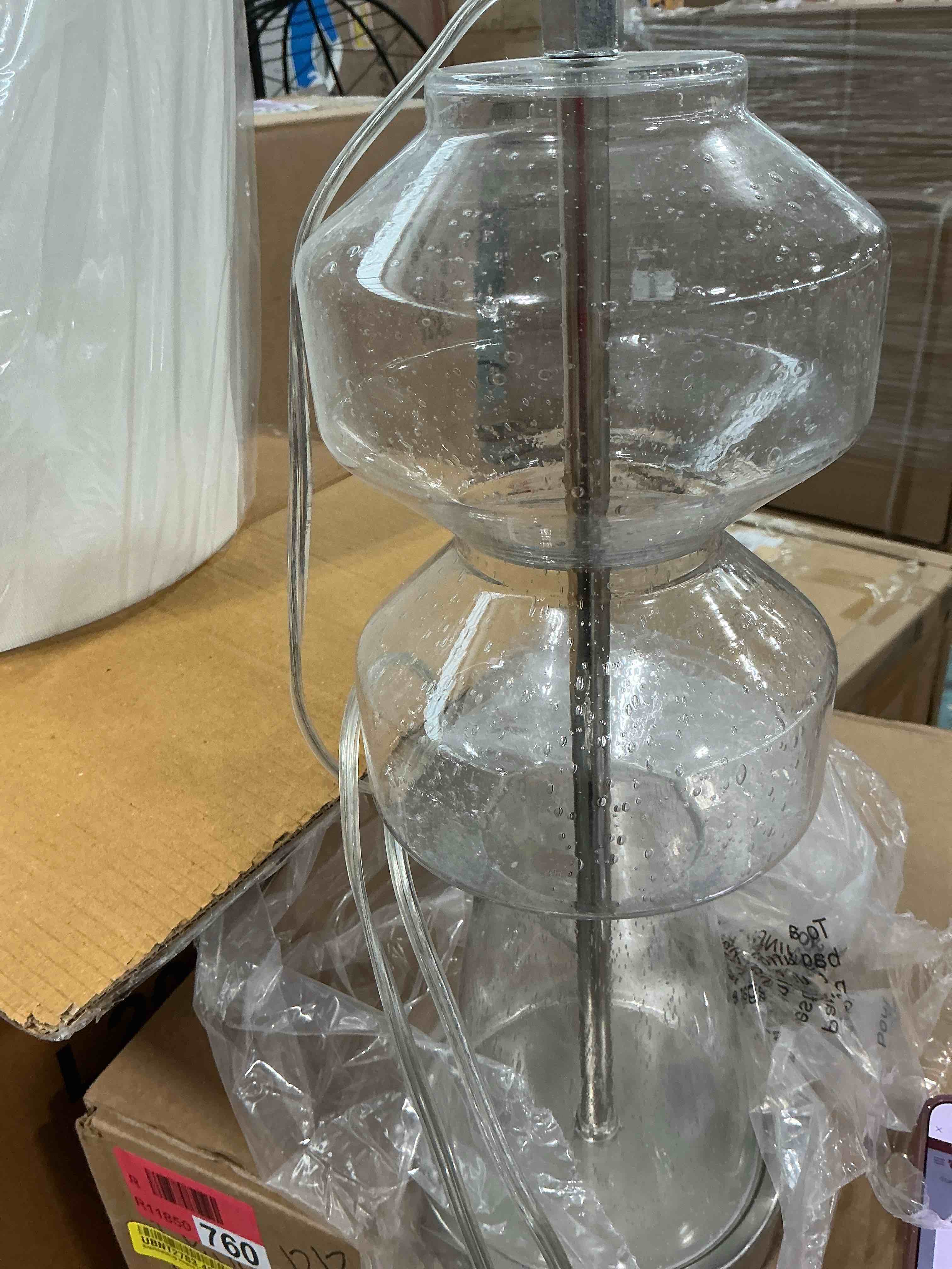 Condition photo showing New/Like New for stylecraft nova clear, seeded glass with brush, steel metal table lamp