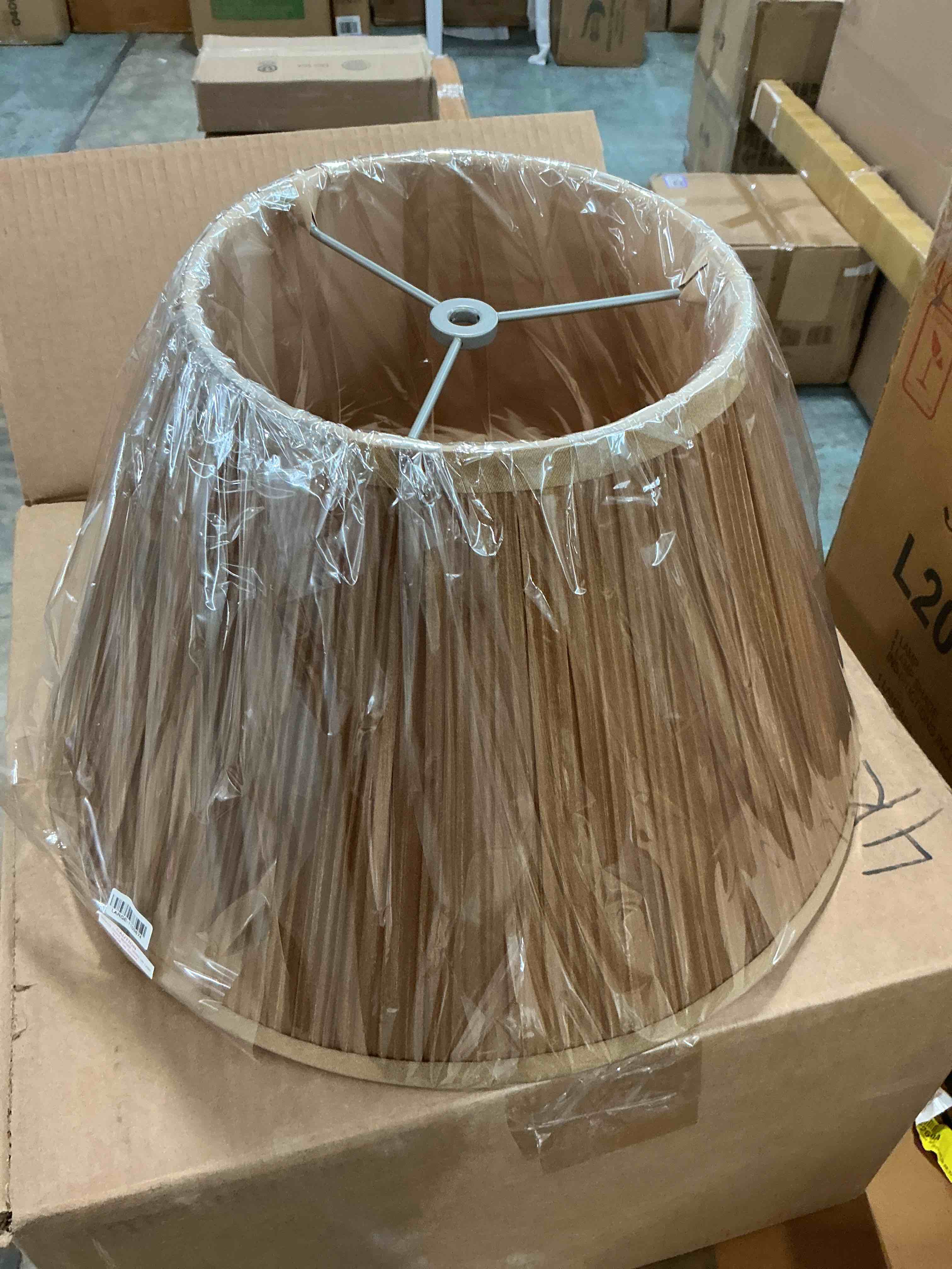 Condition photo showing New/Like New for royal designs coolie empire gather pleat basic lamp shade, antique gold, 6 x 16 x 10 darker than photo