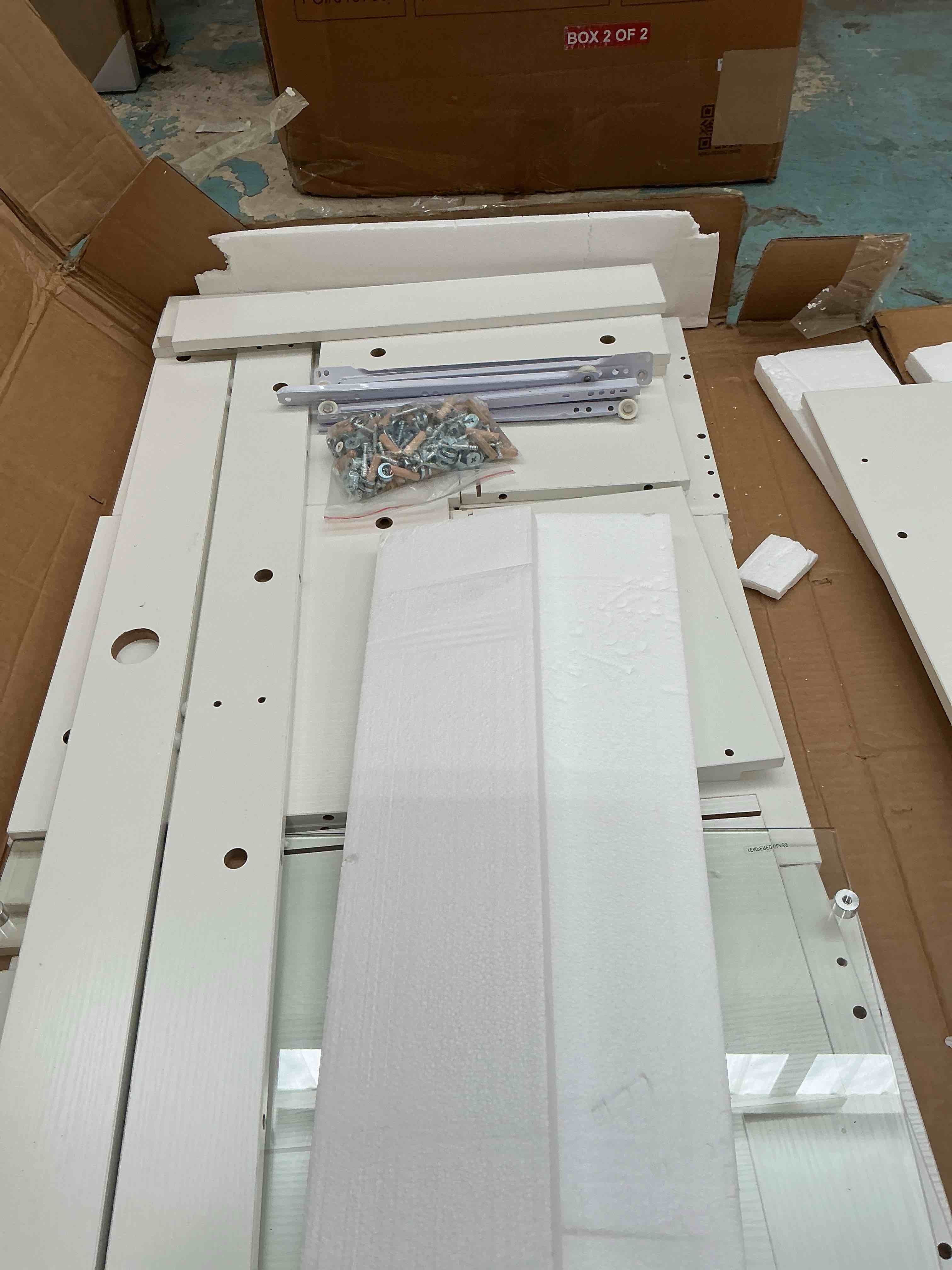 Condition photo showing As Is for led modern coffee table with two teirs two drawers storage in usb port