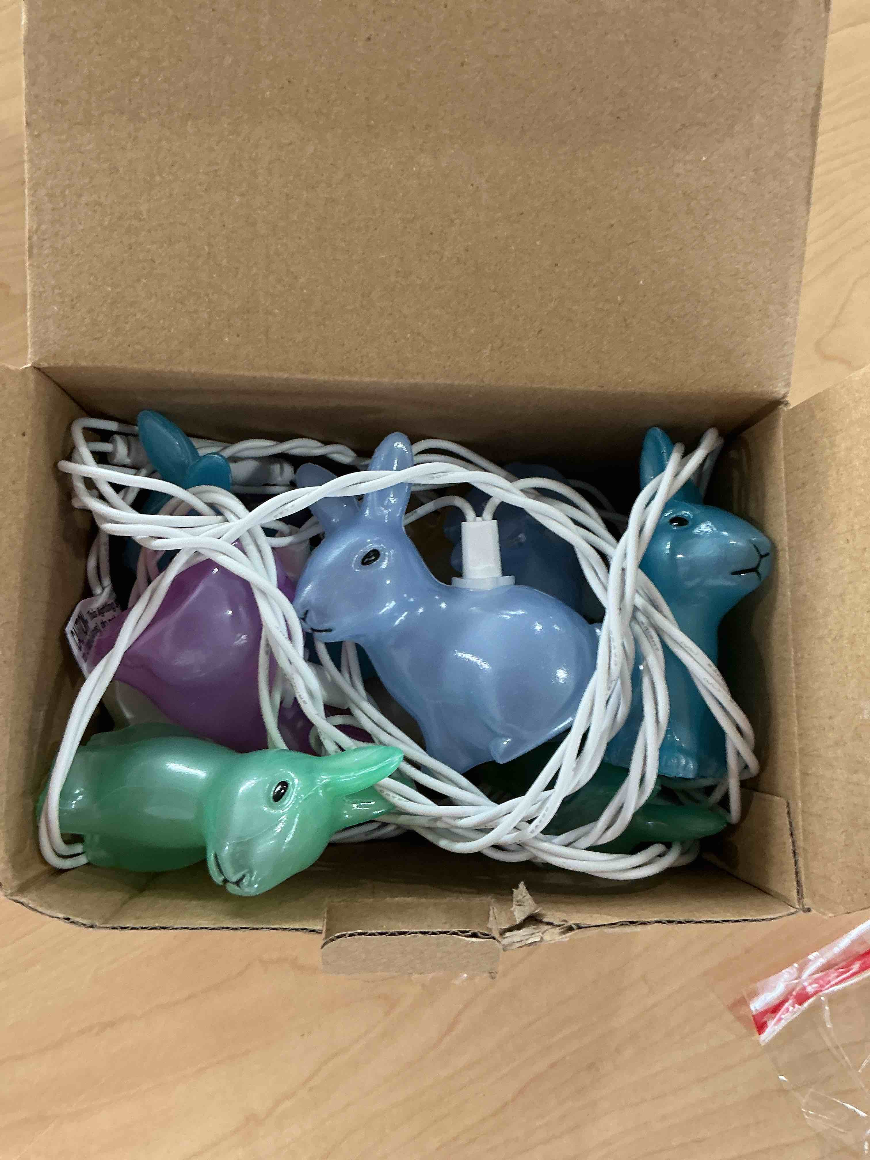 Condition photo showing Good Condition for 8.5ft easter decorations bunny lights, 10pcs led pastel easter bunny lights plug in, easters light string for spring themed party garden patio easters decorations outdoor indoor, white wire multi-colored-bunny 8.5ft