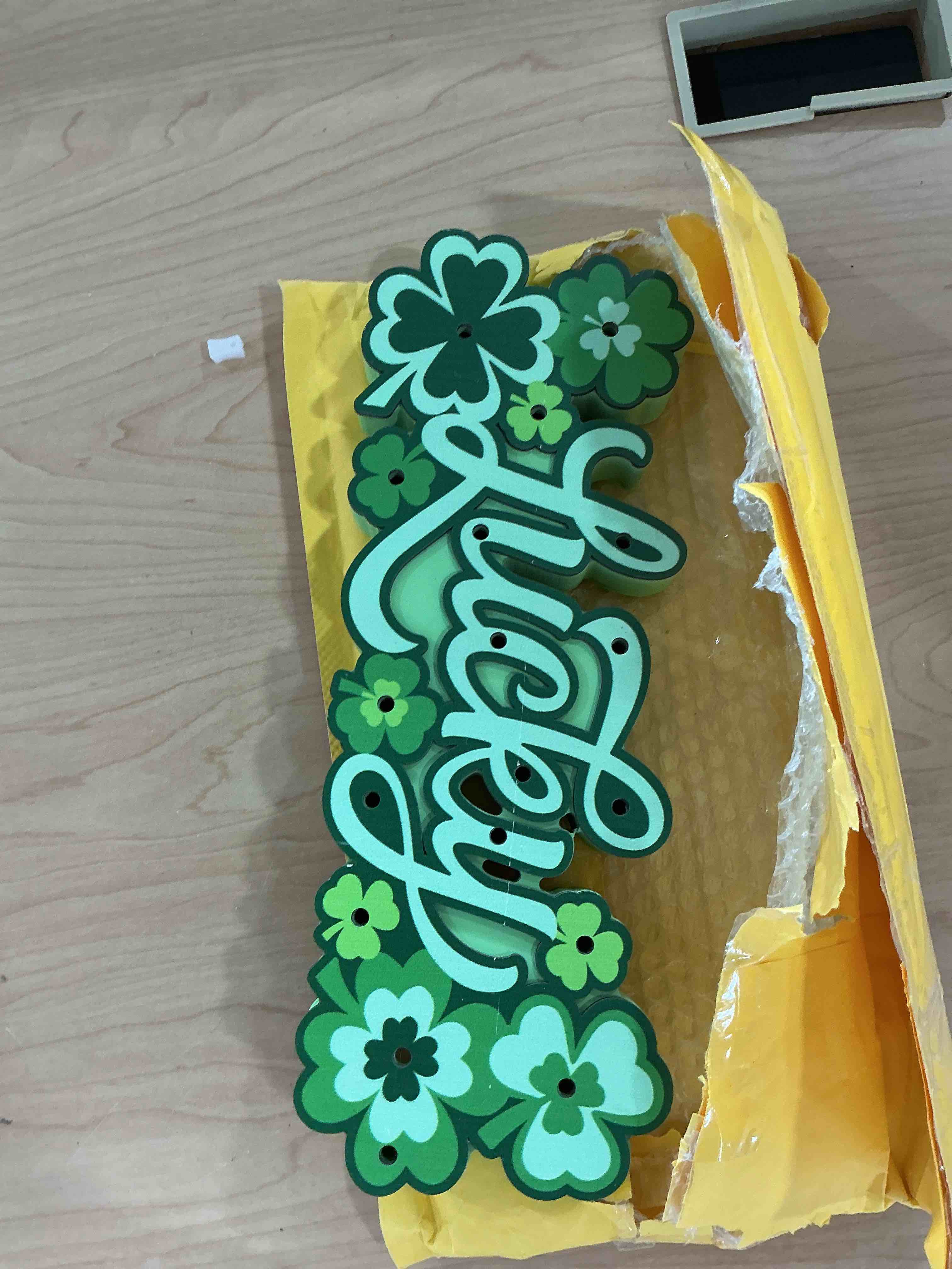 Condition photo showing Good Condition for youyole st patrick's day led wooden table decoration st patrick's shamrock lucky tiered tray block sign light up irish table centerpiece for party desk office room