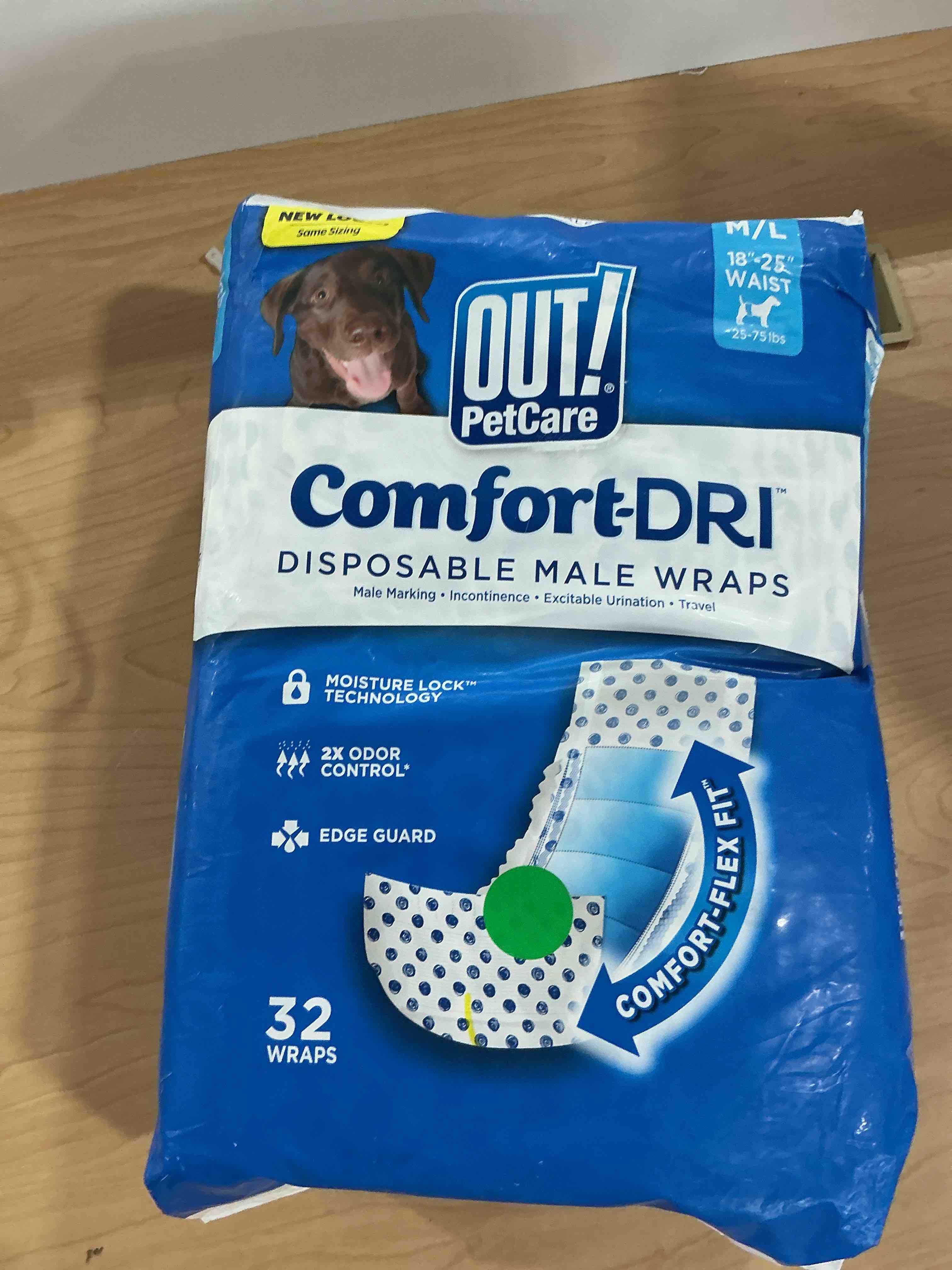 Condition photo showing New/Like New for out! petcare disposable dog diapers male, puppy belly band, potty training, doggie diapers, belly bands for male dogs, puppy training, incontinence, (xs/s, 32ct) xs/s 32 count