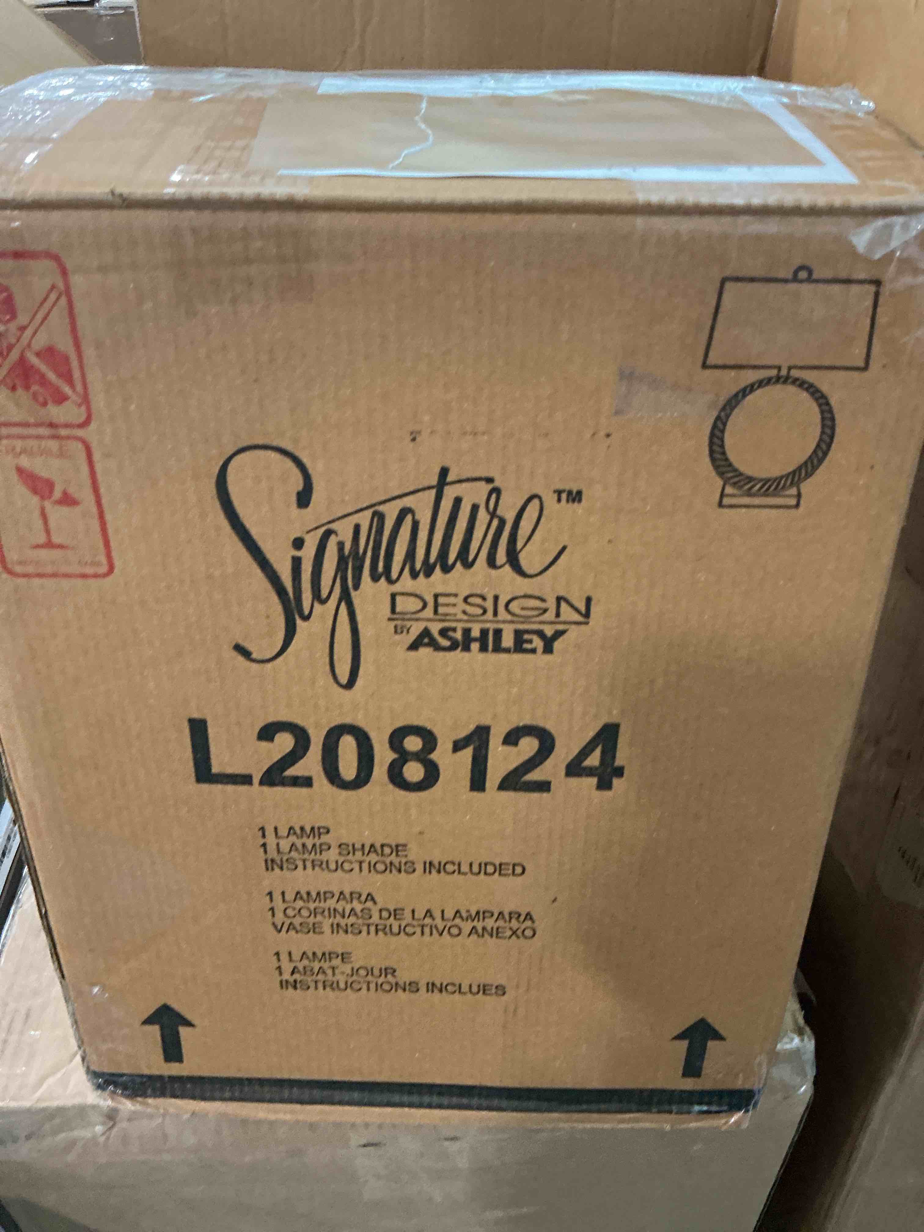 Condition photo showing Brand New for signature design by ashley mahala traditional 28" braided metal round single table lamp, antique gold & copper