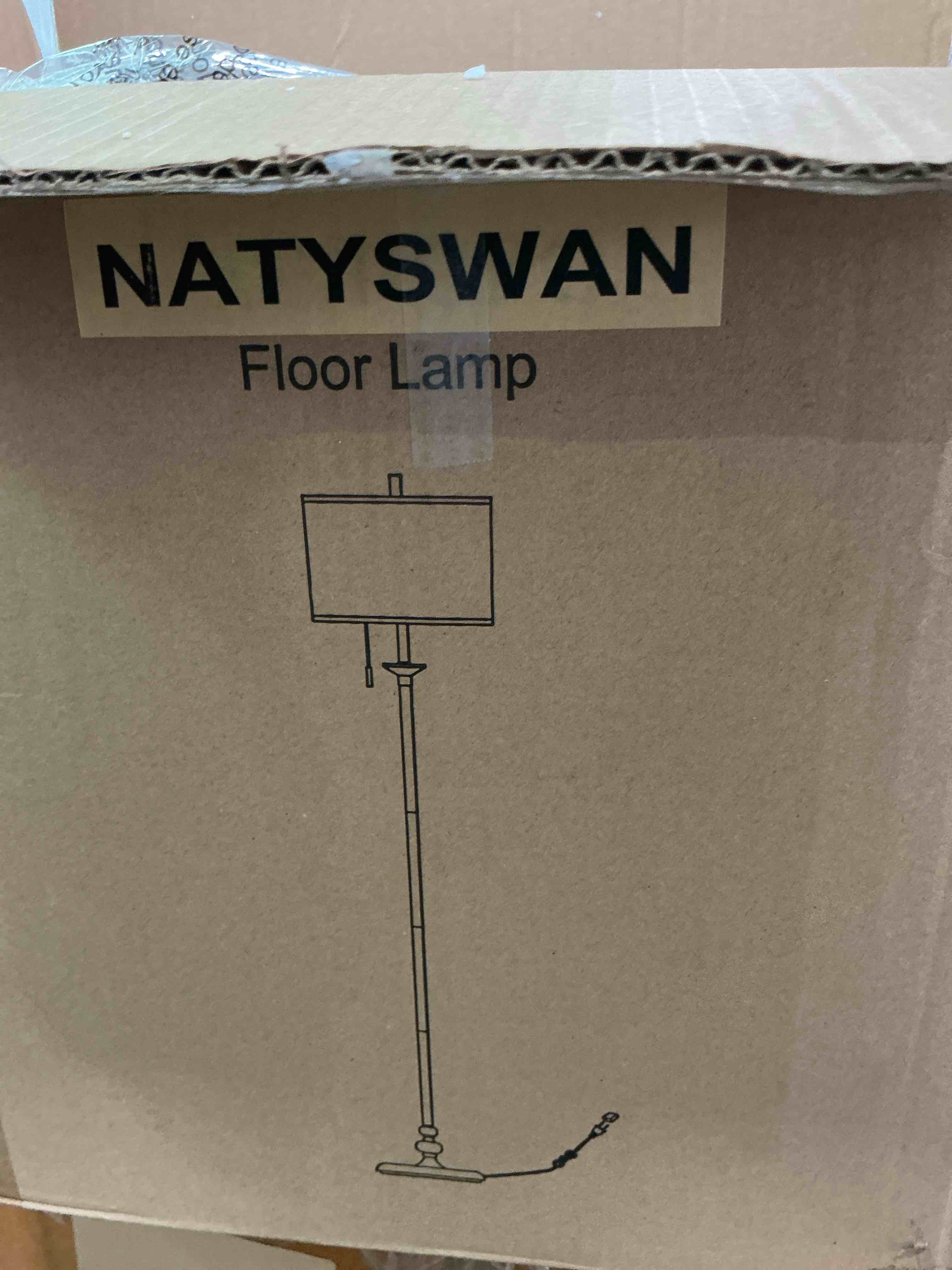 Condition photo showing New/Like New for floor lamp, 3-way touch control dimmable standing lamp with sturdy marble base, brushed nickel touch floor lamp tall lamp with square linen shade for living room, bedroom, led bulb included