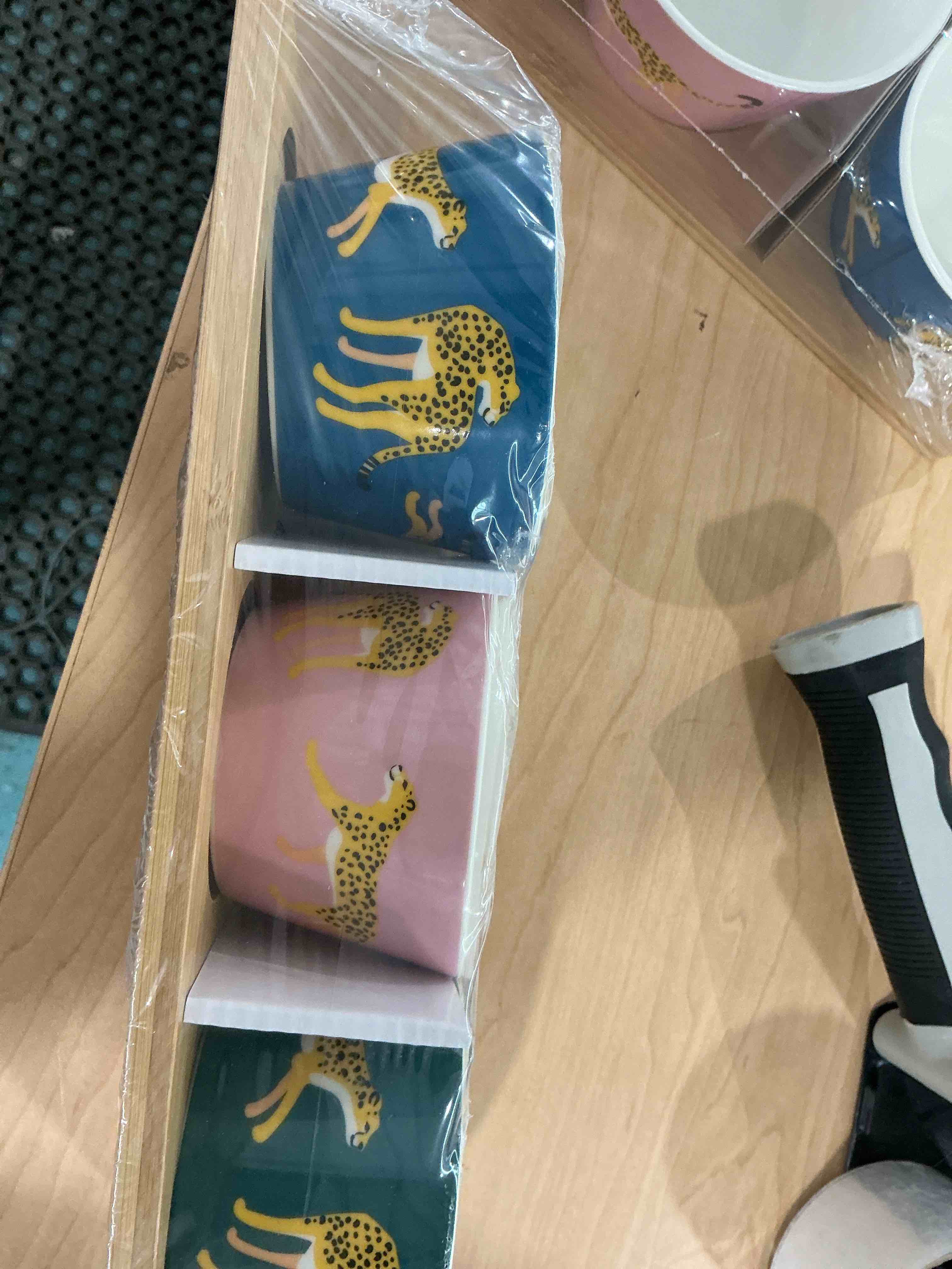 gibson home gracious dining dinnerware, 3pc tidbit teal blue and pink cheetah print design