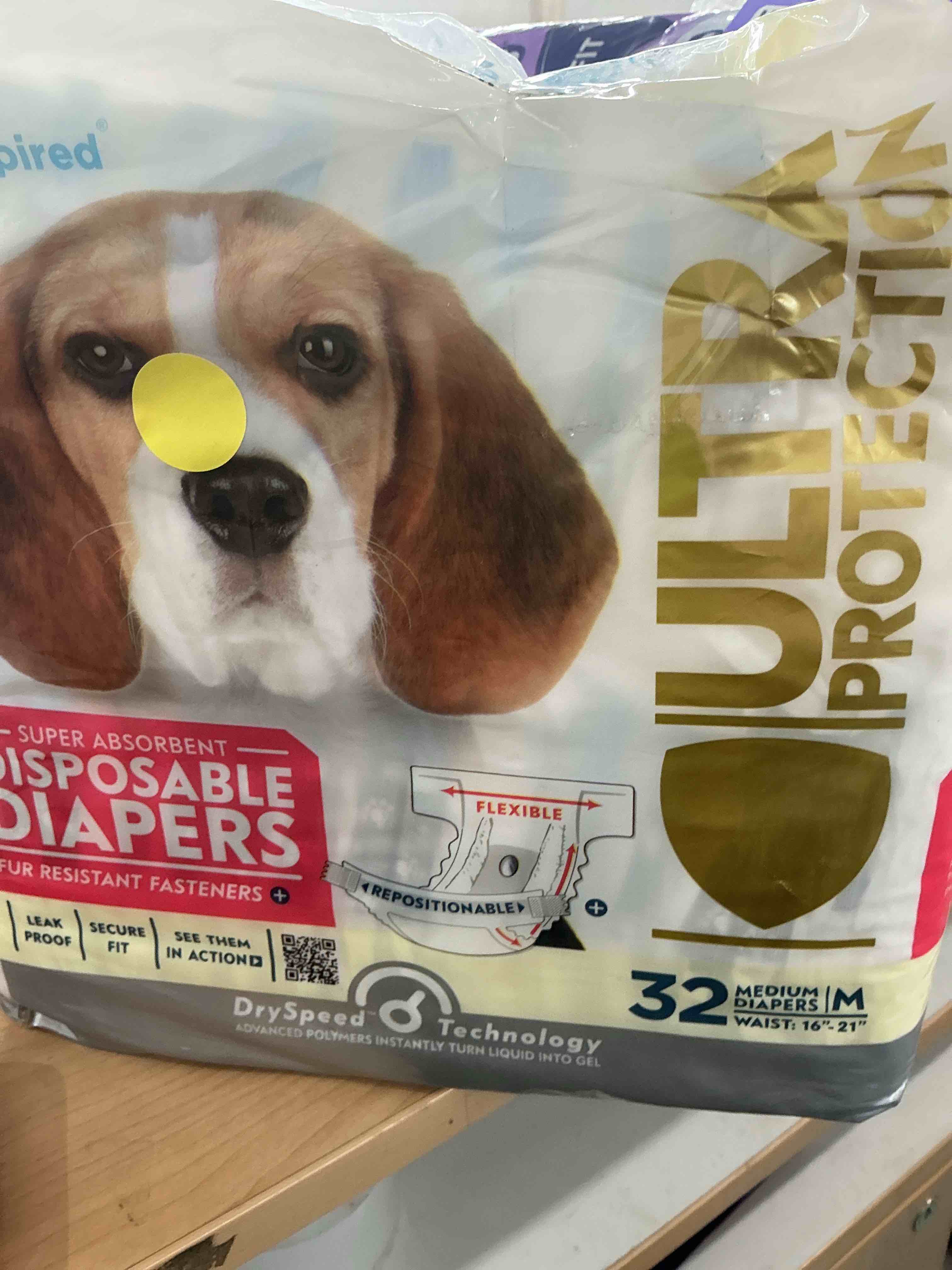 Condition photo showing New/Like New for paw inspired 32ct disposable dog diapers | female dog diapers ultra protection | diapers for dogs in heat, excitable urination, or incontinence (medium) medium (32 count)