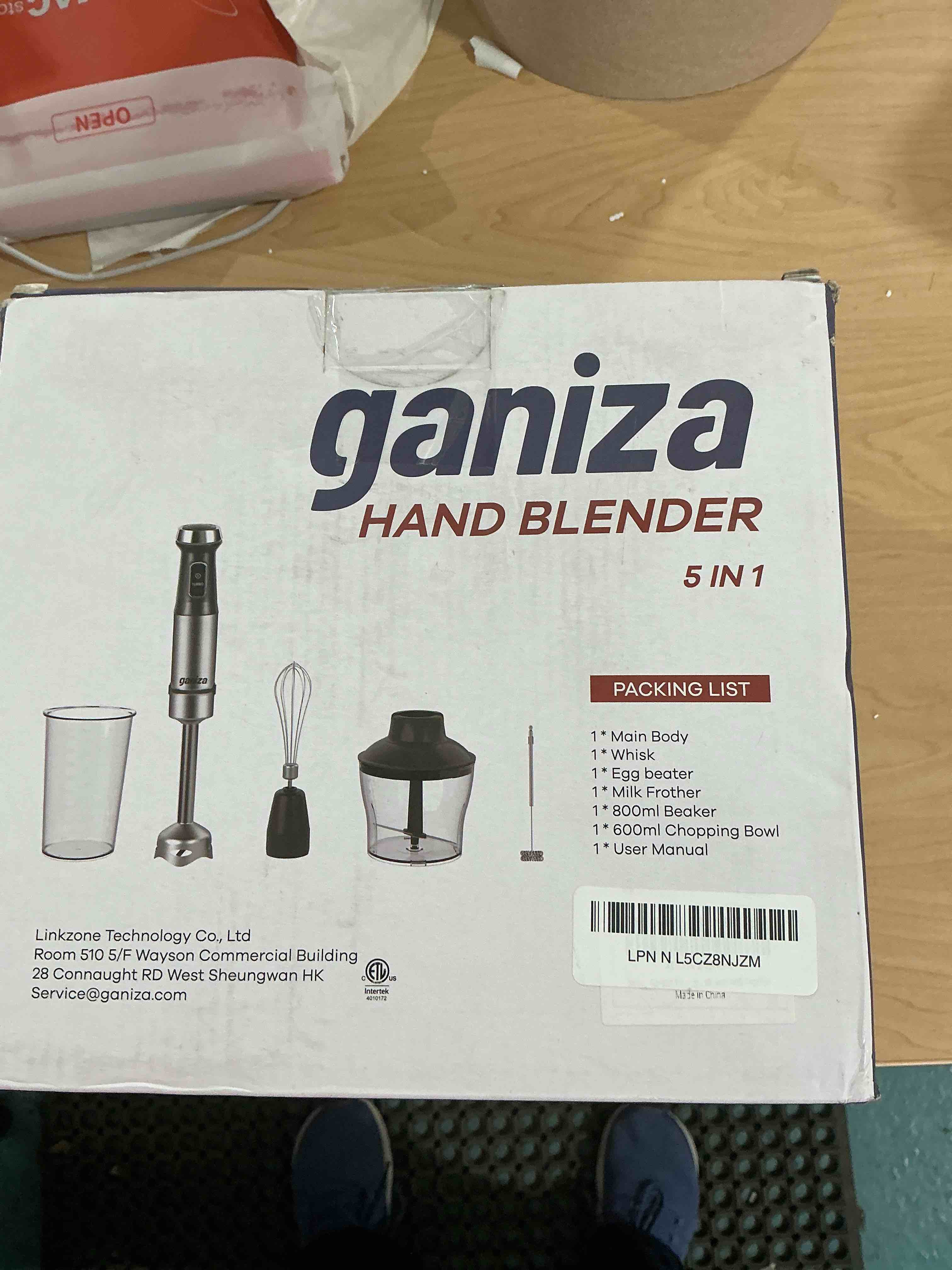 Condition photo showing New/Like New for ganiza immersion blender 5 in 1 hand blender max 1000w heavy duty motor, 16 speed mode handheld blender stainless steel blade with 800ml mixing beaker, 600ml chopper, whisk and milk frother