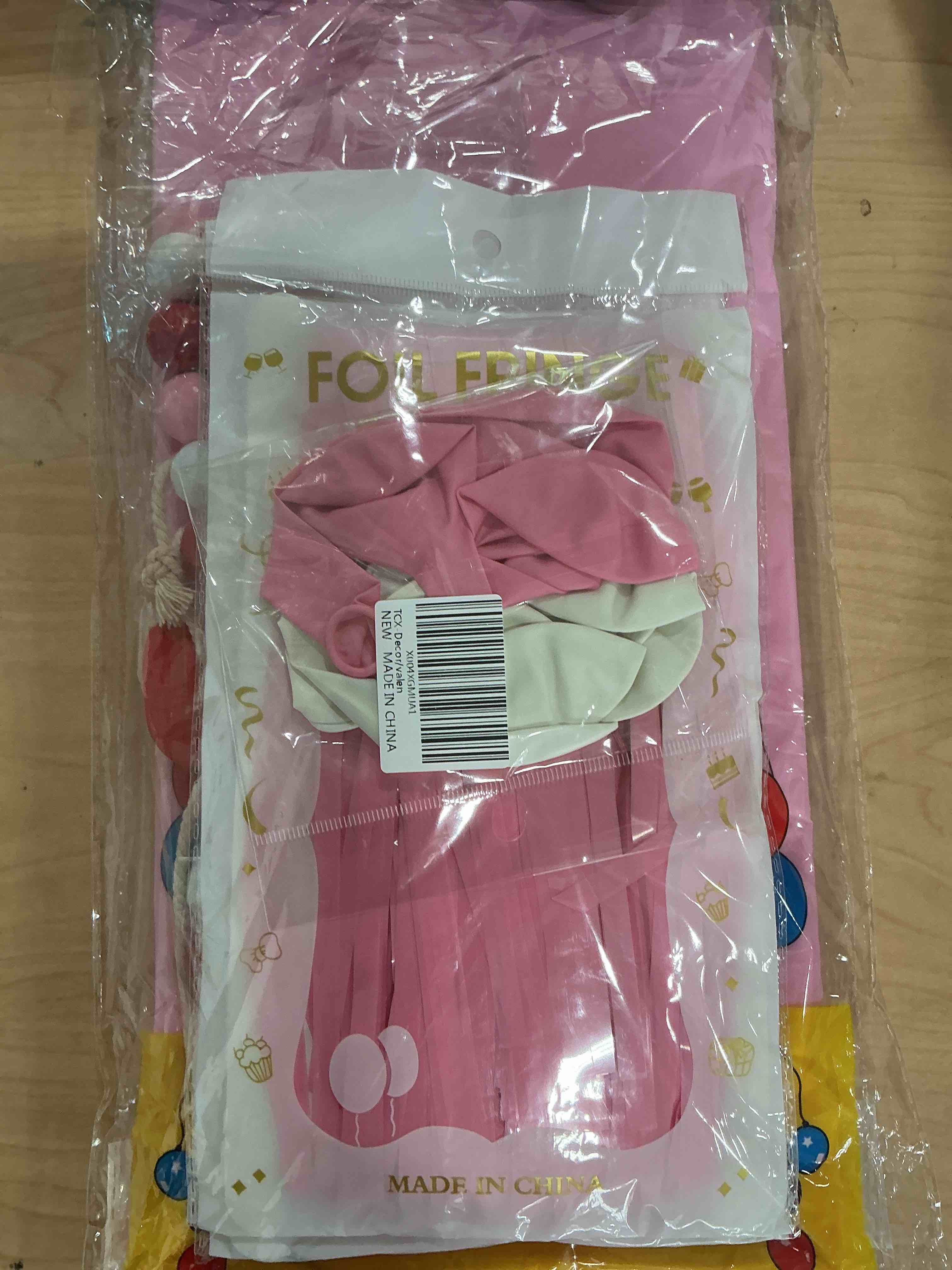 Condition photo showing New/Like New for valentines day decorations - 2 pack pastel pink curtain party backdrop, 2pcs red pink white garland with red heart hangings, 10pcs 12inch ballons and 1pc tablecloth for mantle fireplace room