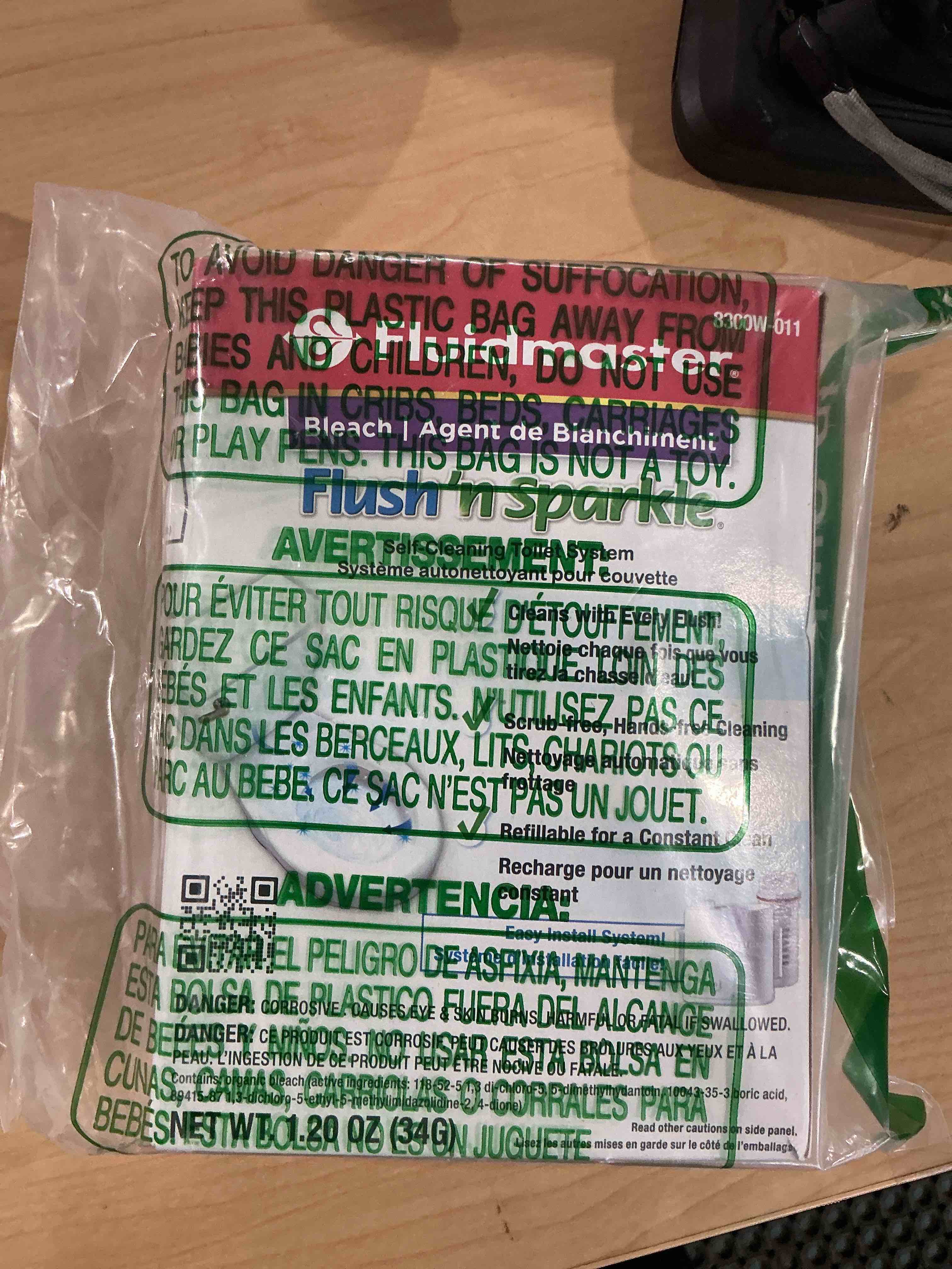 Condition photo showing New/Like New for fluidmaster 8300p8 flush  n sparkle automatic bleach toilet bowl cleaning system