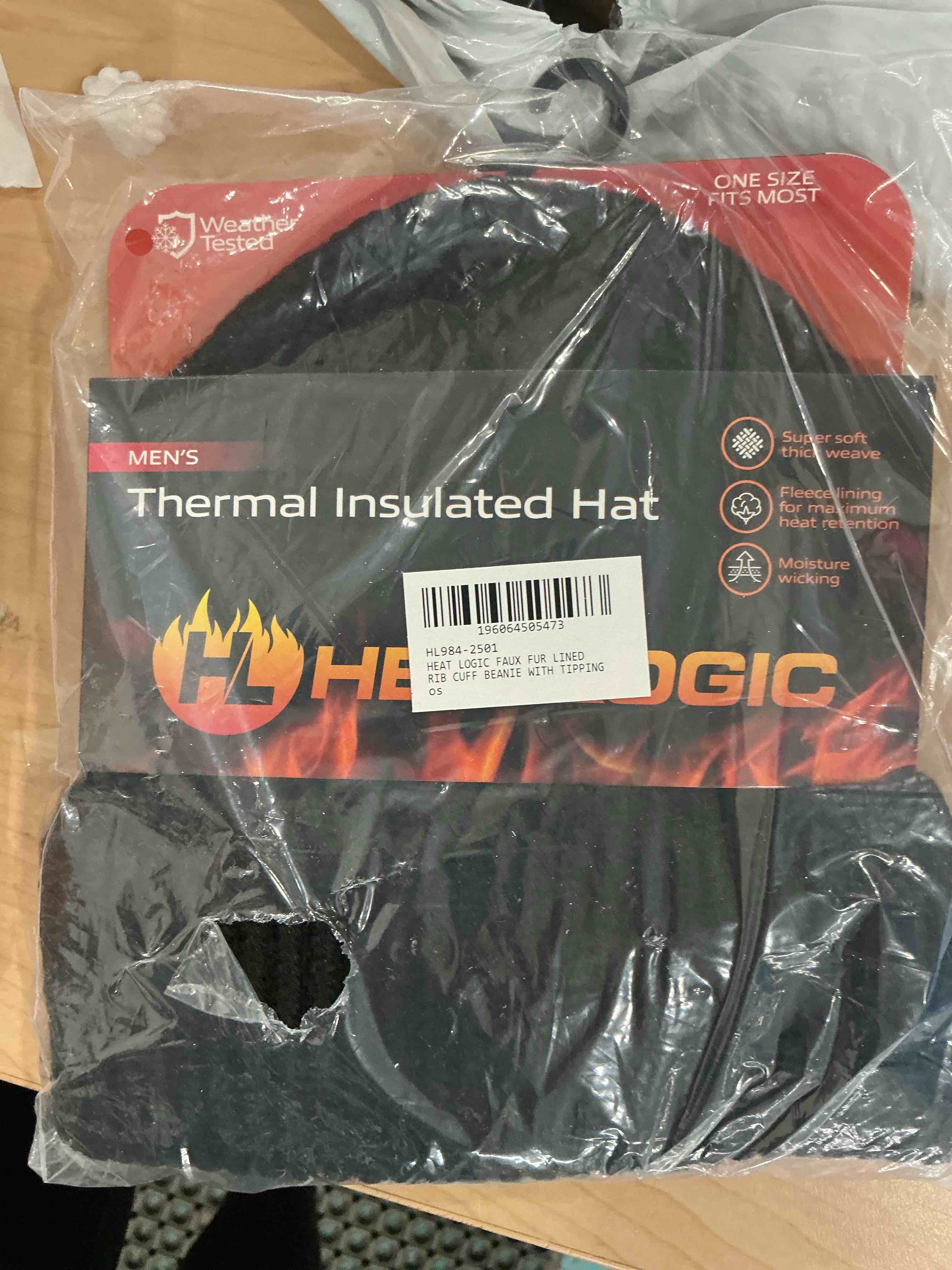 Condition photo showing New/Like New for heat logic men double layer knit beanie, thick thermal skull cap, knitted cuffed soft warm hat, winter warm cap for adults