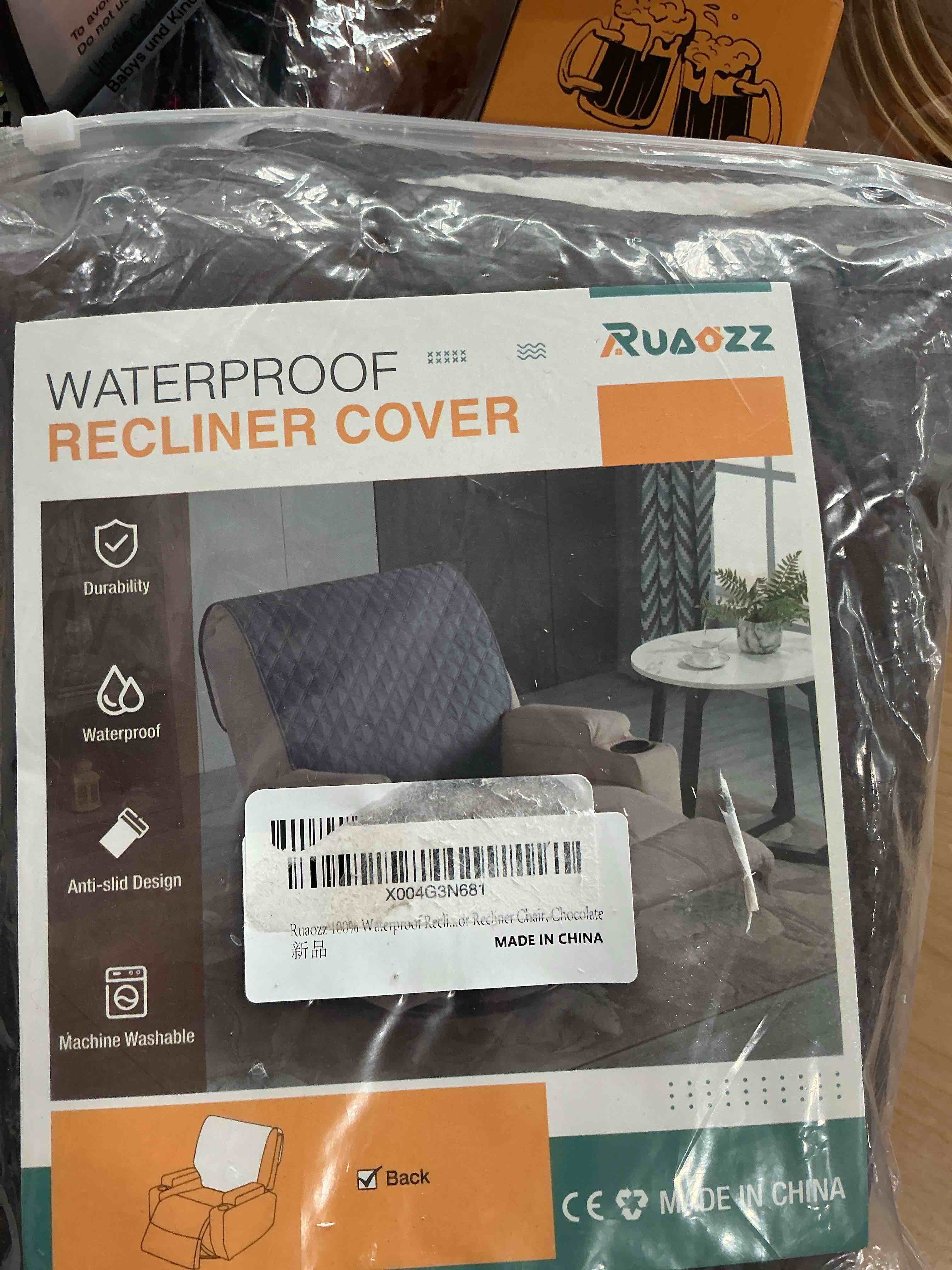 Condition photo showing New/Like New for ruaozz 100% waterproof recliner chair covers, upgraded non slip recliner backrest cover, washable recliner covers for reclining chair with straps, headrest covers for recliner chair, khaki