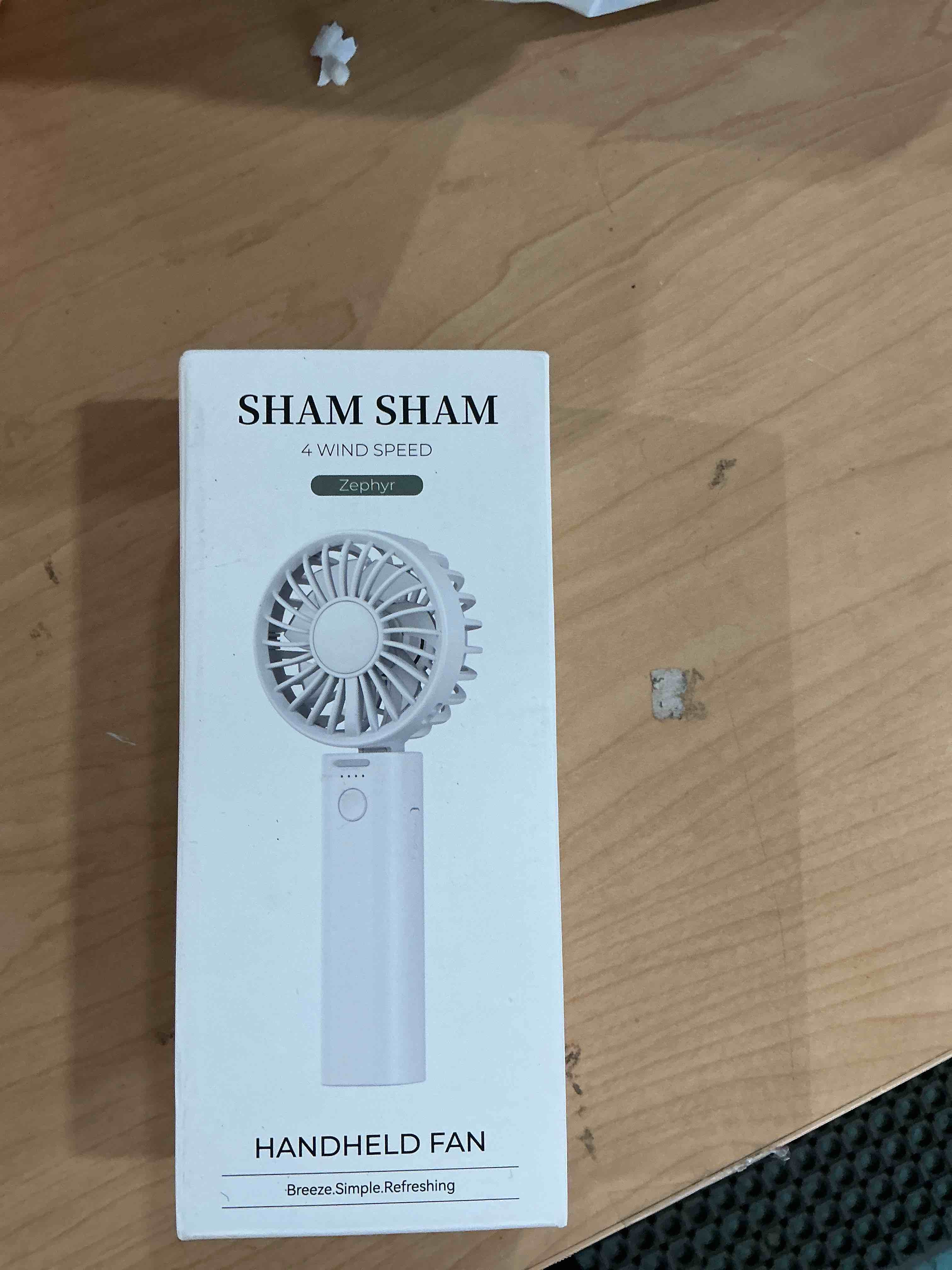 Condition photo showing New/Like New for sham sham foldable handheld fan, 2000mah & ultra-portable | dual turbo airflow cools 40% faster | 12h runtime & 4 speeds | for travel, outdoor, office use