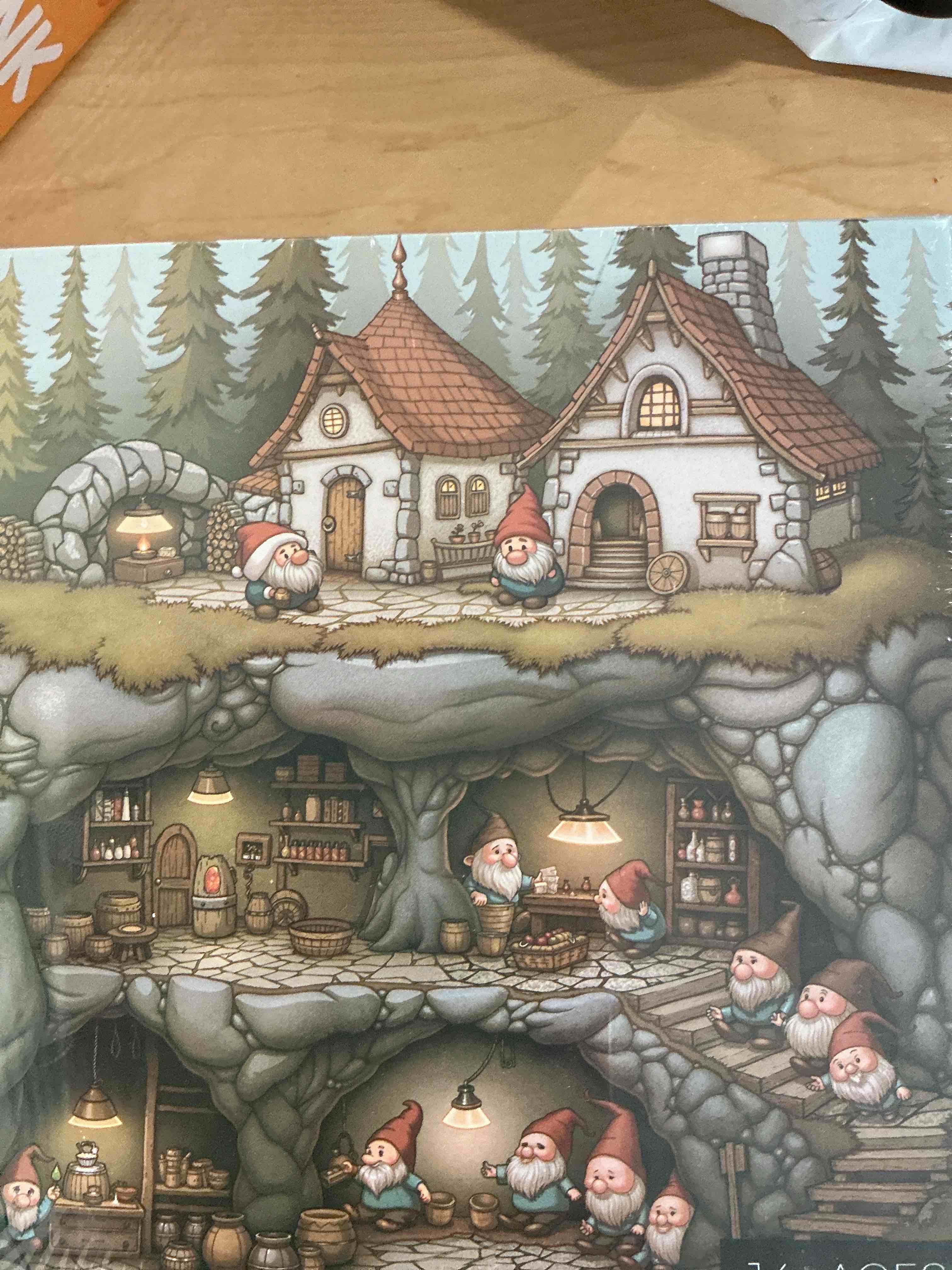 Condition photo showing New/Like New for funny gnome puzzles for adults 1000 pieces, cute forest house plant jigsaw puzzles, challenging hard cabin tree puzzle