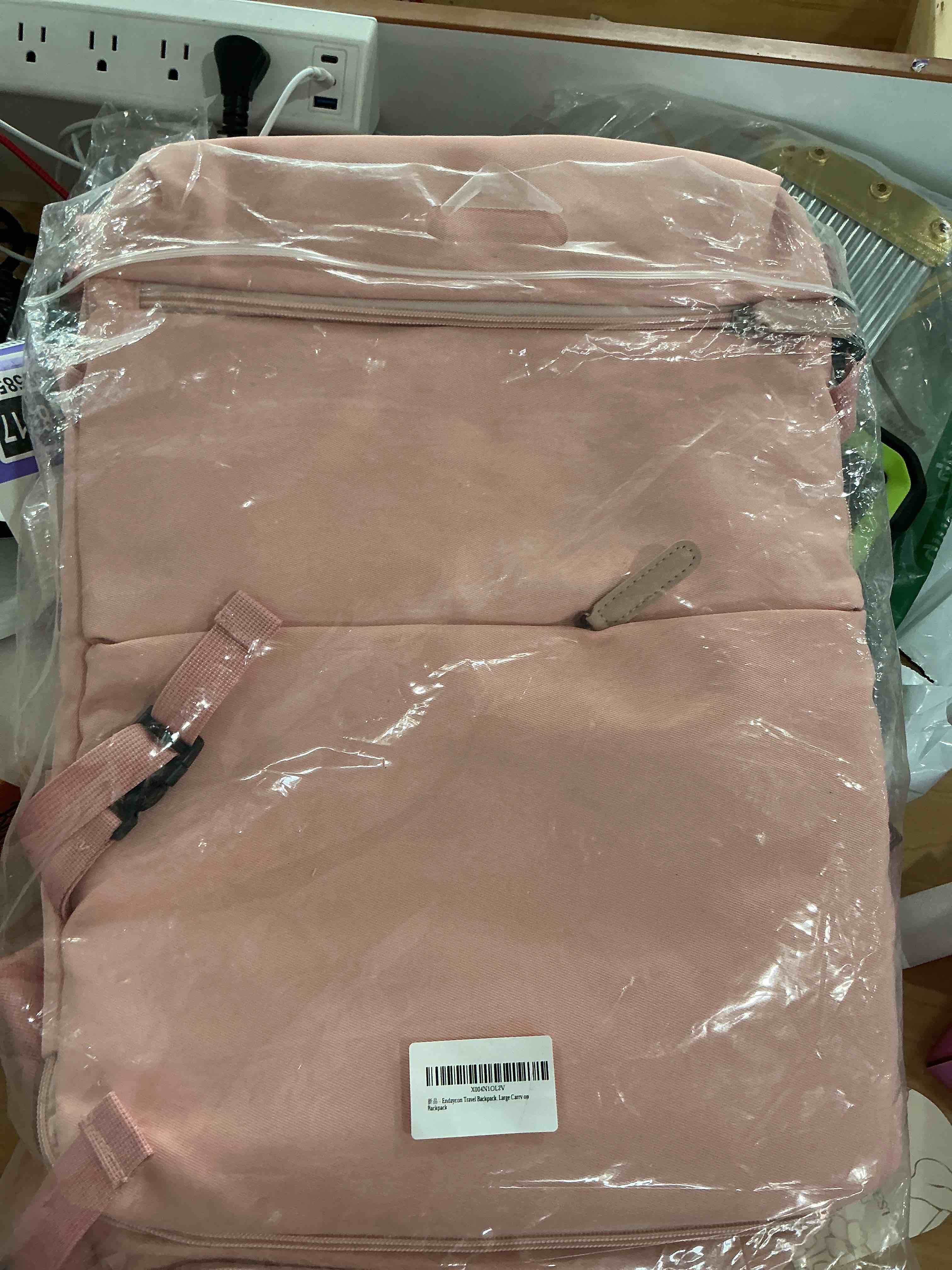 Condition photo showing New/Like New for travel backpack for women, carry on luggage with usb charging hole, waterproof laptop backpack medium minimalistic pink01