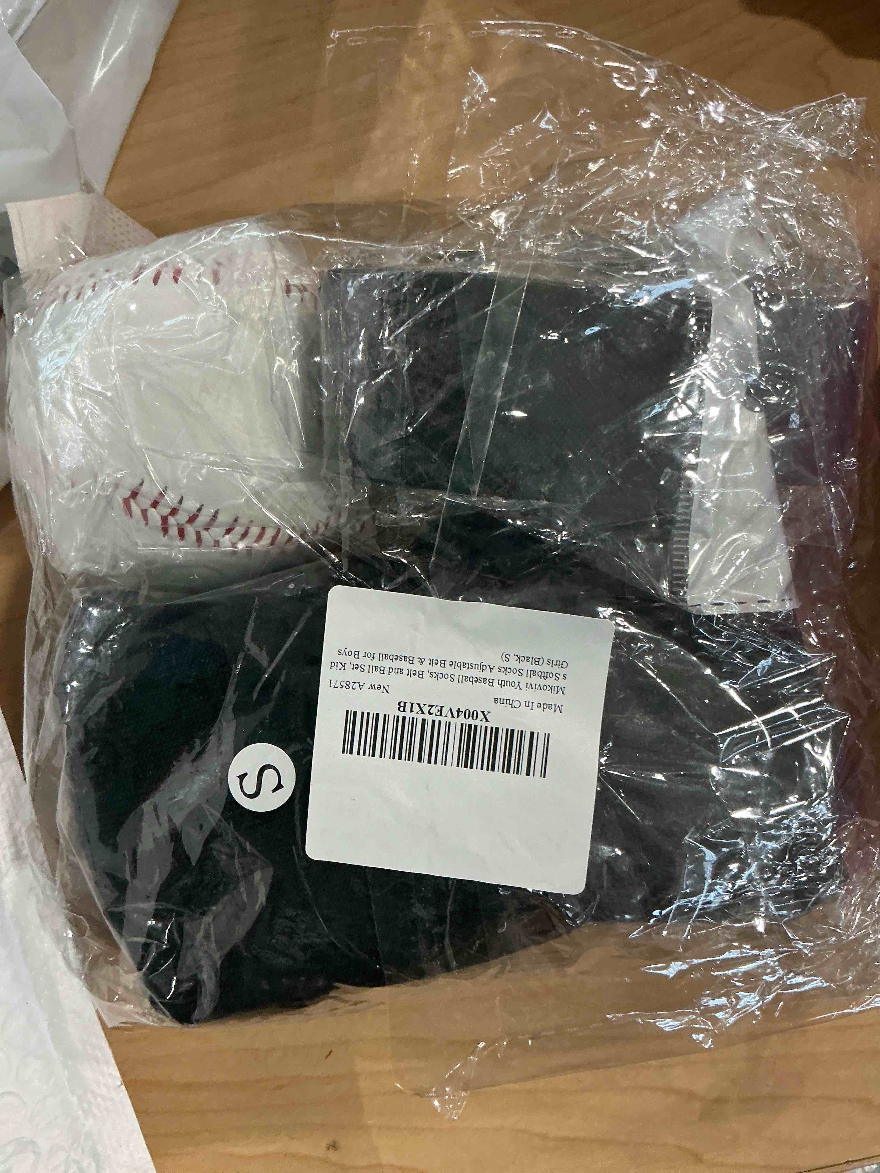 Condition photo showing New/Like New for mikovivi youth baseball socks and belt combo set, kids soccer softball football high knee socks, adjustable sport athletic belt & gear stuff accessories for boys girls (black, s)