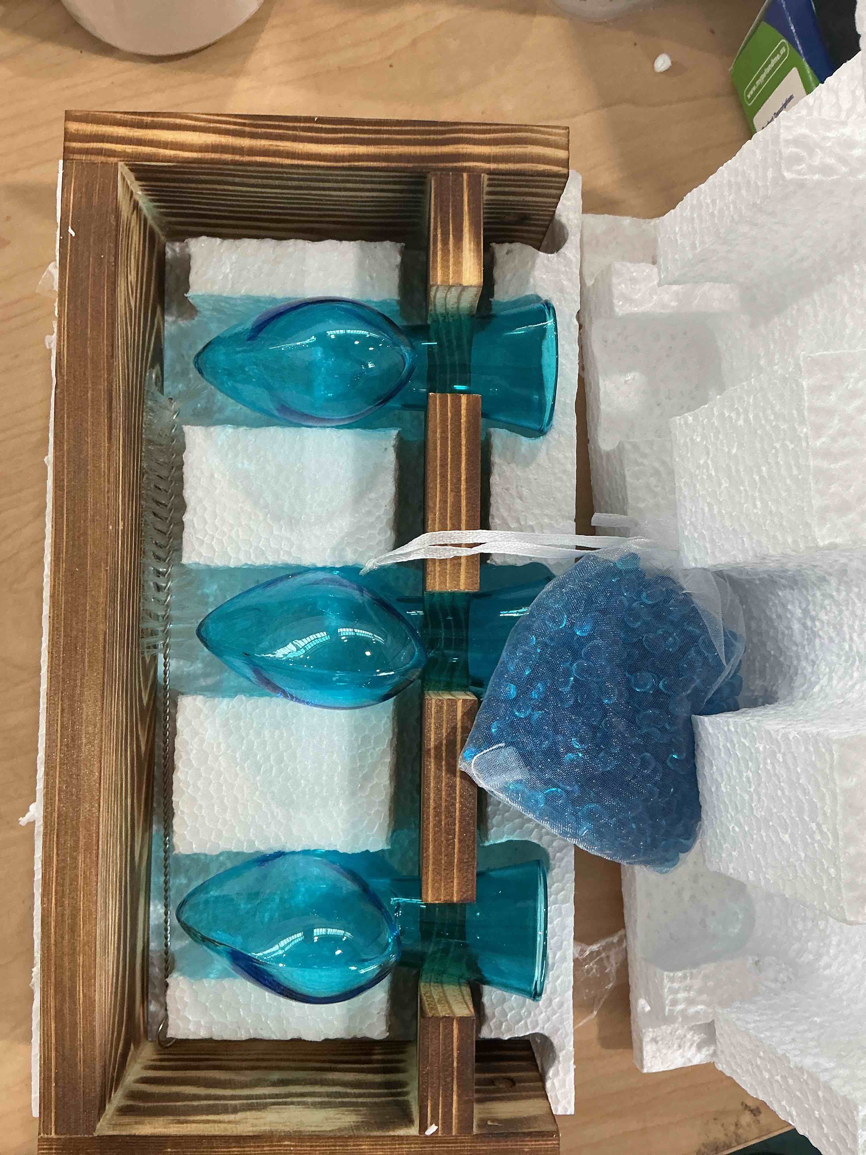 Condition photo showing New/Like New for nacome plant terrarium propagation stations: mothers day gifts for mom plant lovers women wife daughter - 3 bulb glass vases with wooden stand tabletop for hydroponics home garden decor blue