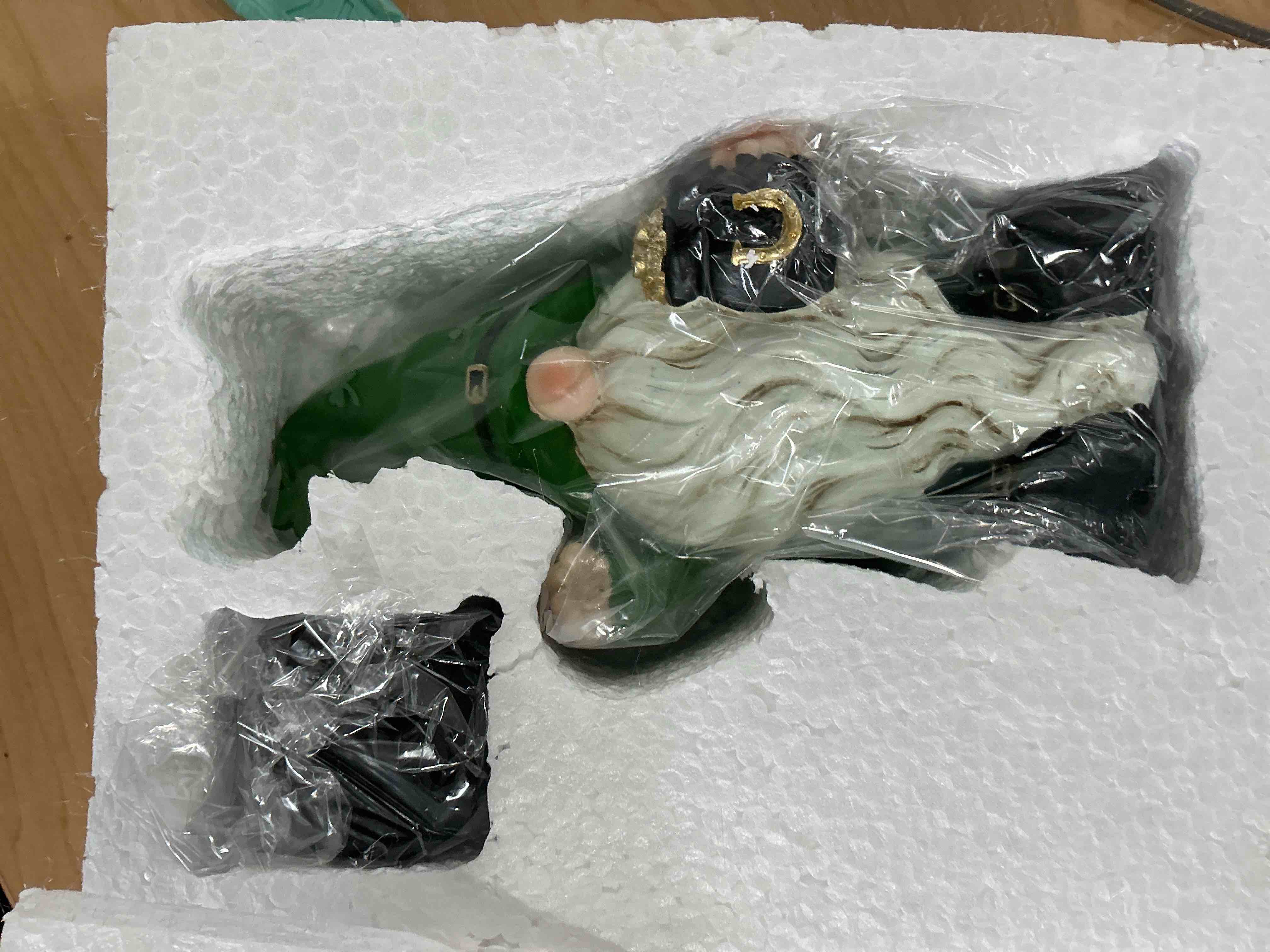 Condition photo showing New/Like New for teresa's collections christmas outdoor statue for home, resin gnome decorations with solar outdoor lights for garden decor,green garden sculptures & statues for front patio lawn, gifts for mom,8"