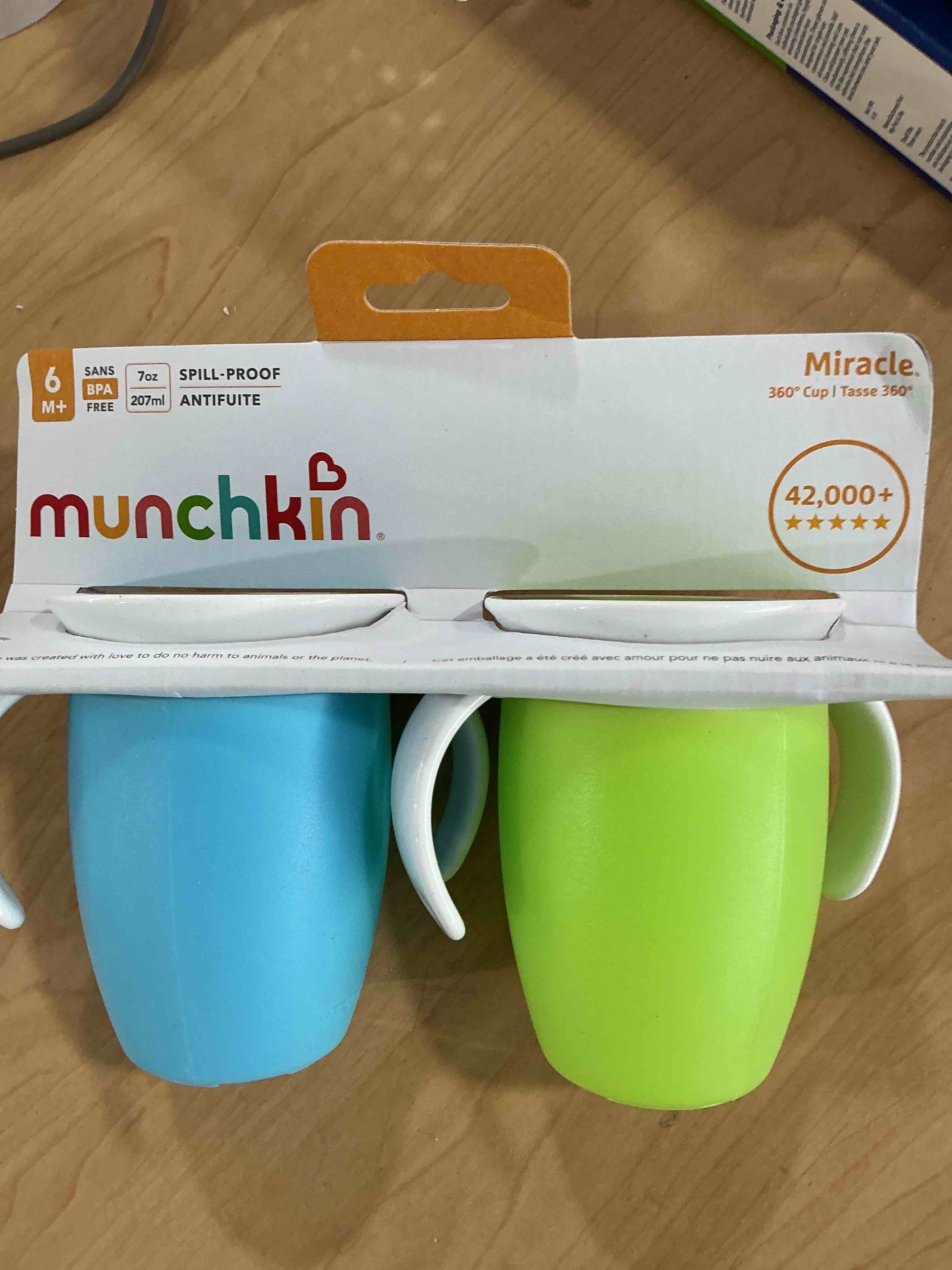Condition photo showing New/Like New for munchkin sippy cup for 6 month old and up, spill proof miracle 360 toddler cups with transition handles, 7 ounce, 2 pack, blue/green blue/green 7 ounces