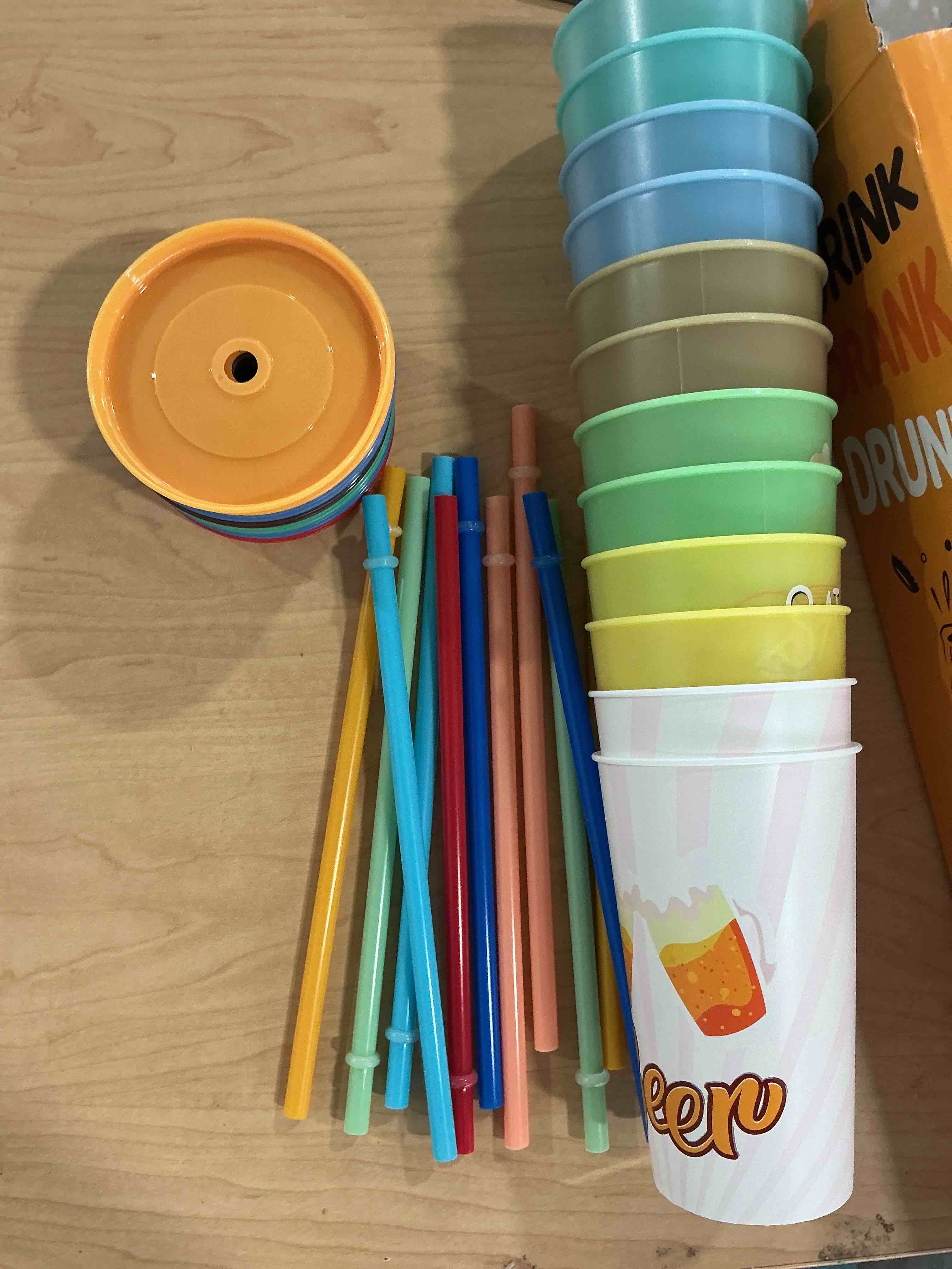 Condition photo showing New/Like New for meoky plastic color changing cups - 12 pack 24 oz, reusable with lids and straws for adults, kids, parties, cute cold cups for iced coffee