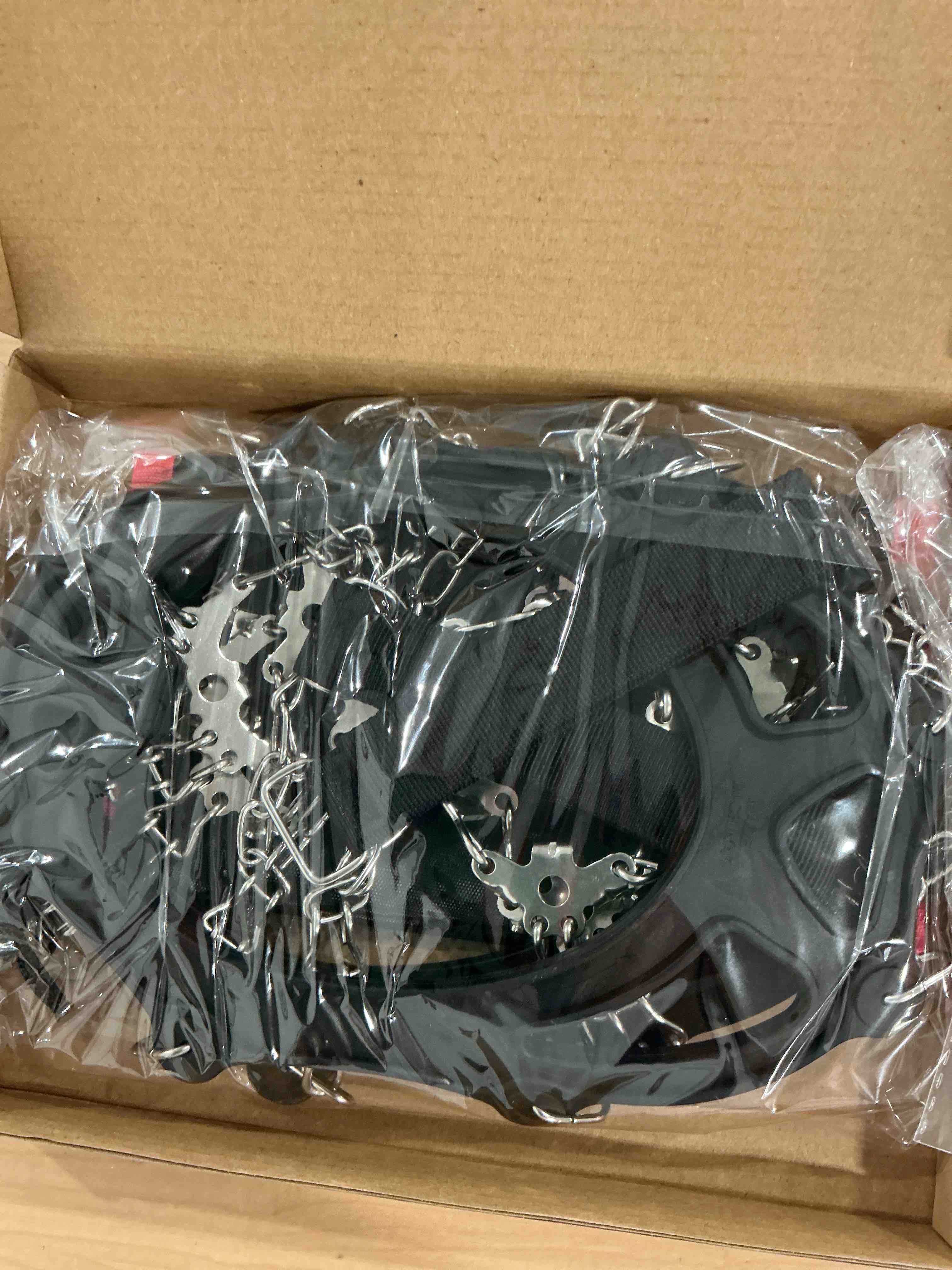 Condition photo showing New/Like New for crampons 19 stainless steel spikes ice cleats for shoes and boots,snow traction cleats ice grips for hiking, mountain climbing,walking,fishing for men & women large