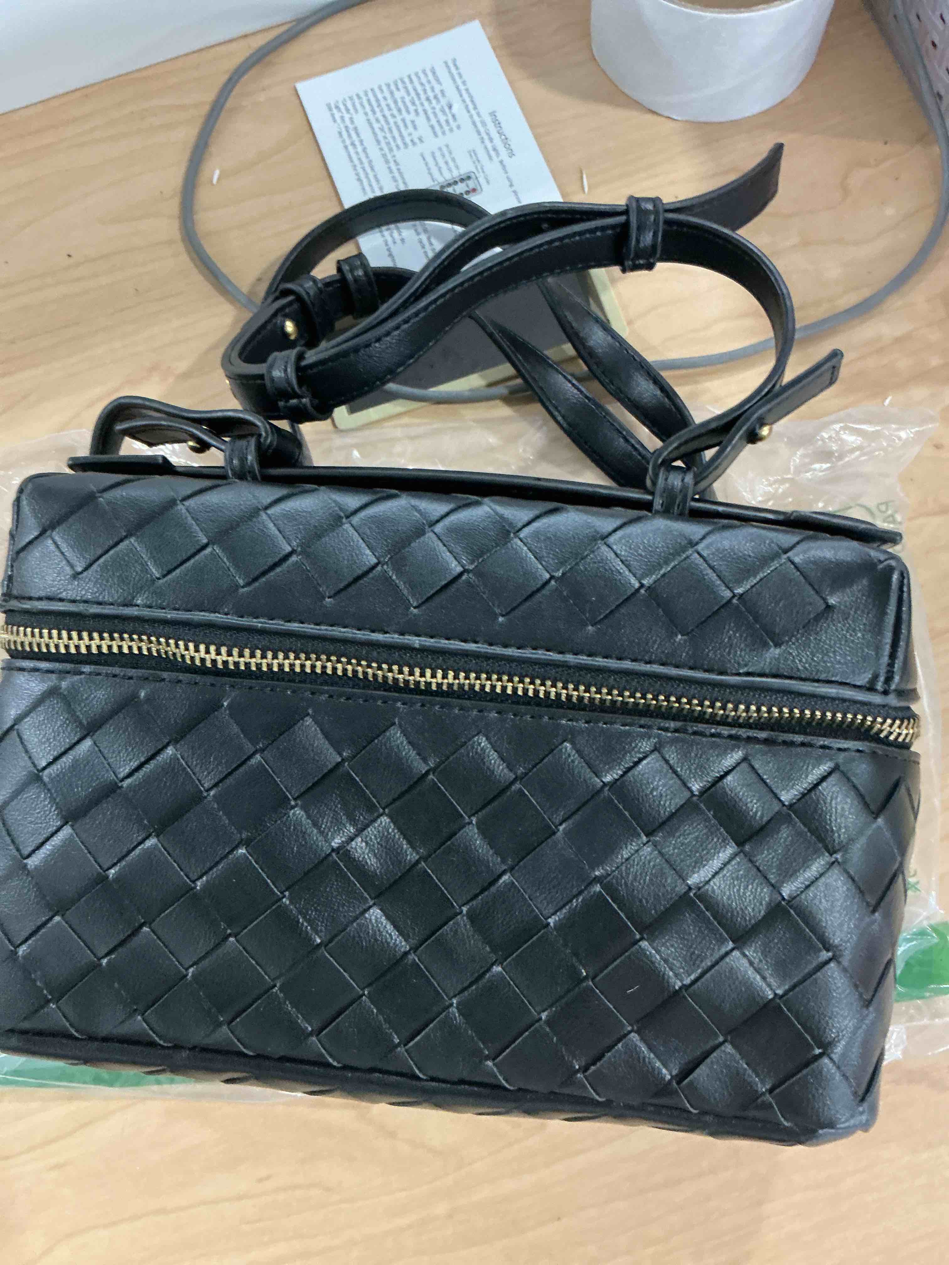 Condition photo showing New/Like New for women’s woven square box shoulder crossbody bags trendy satchel mini top handle handbags purse with adjustable straps