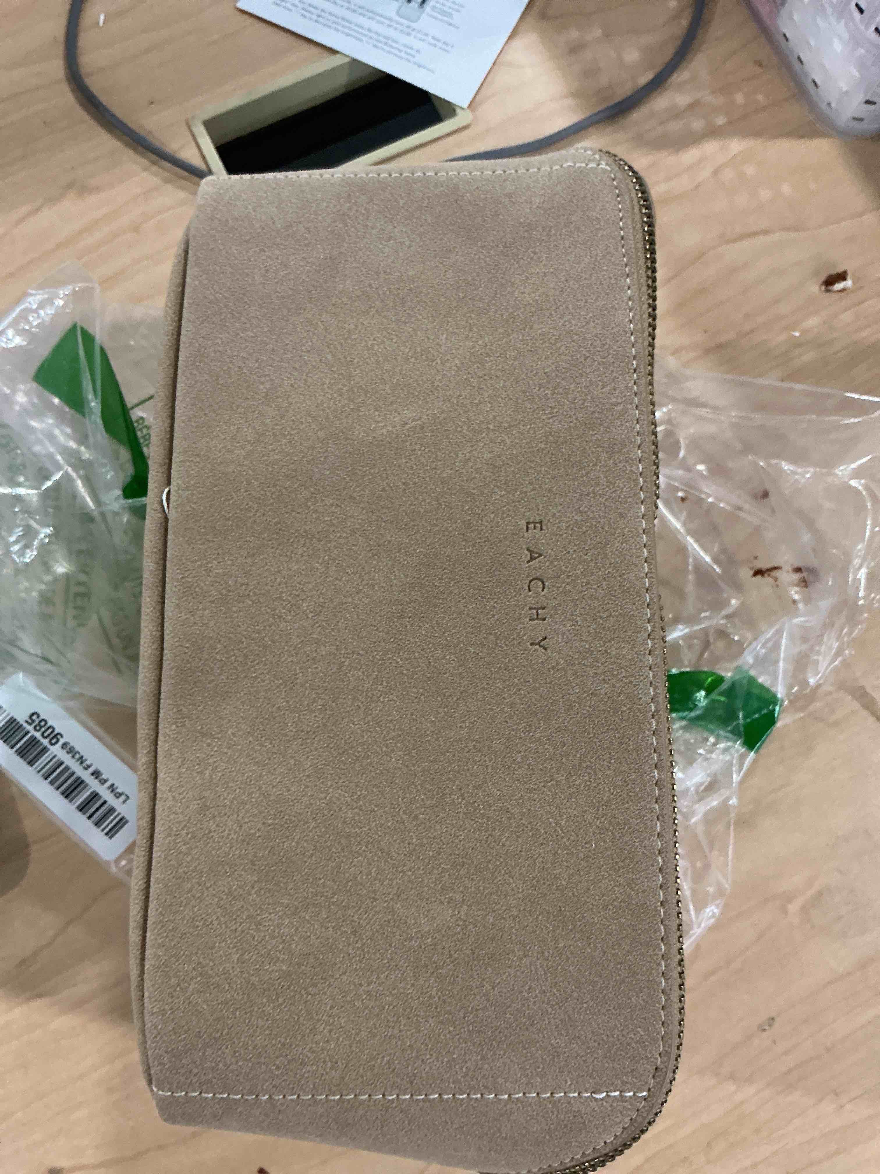 Condition photo showing Good Condition for eachy travel makeup bag, large capacity cosmetic bag for women, waterproof pu leather, flat open portable toiletry bag for skincare, brushes & travel essentials