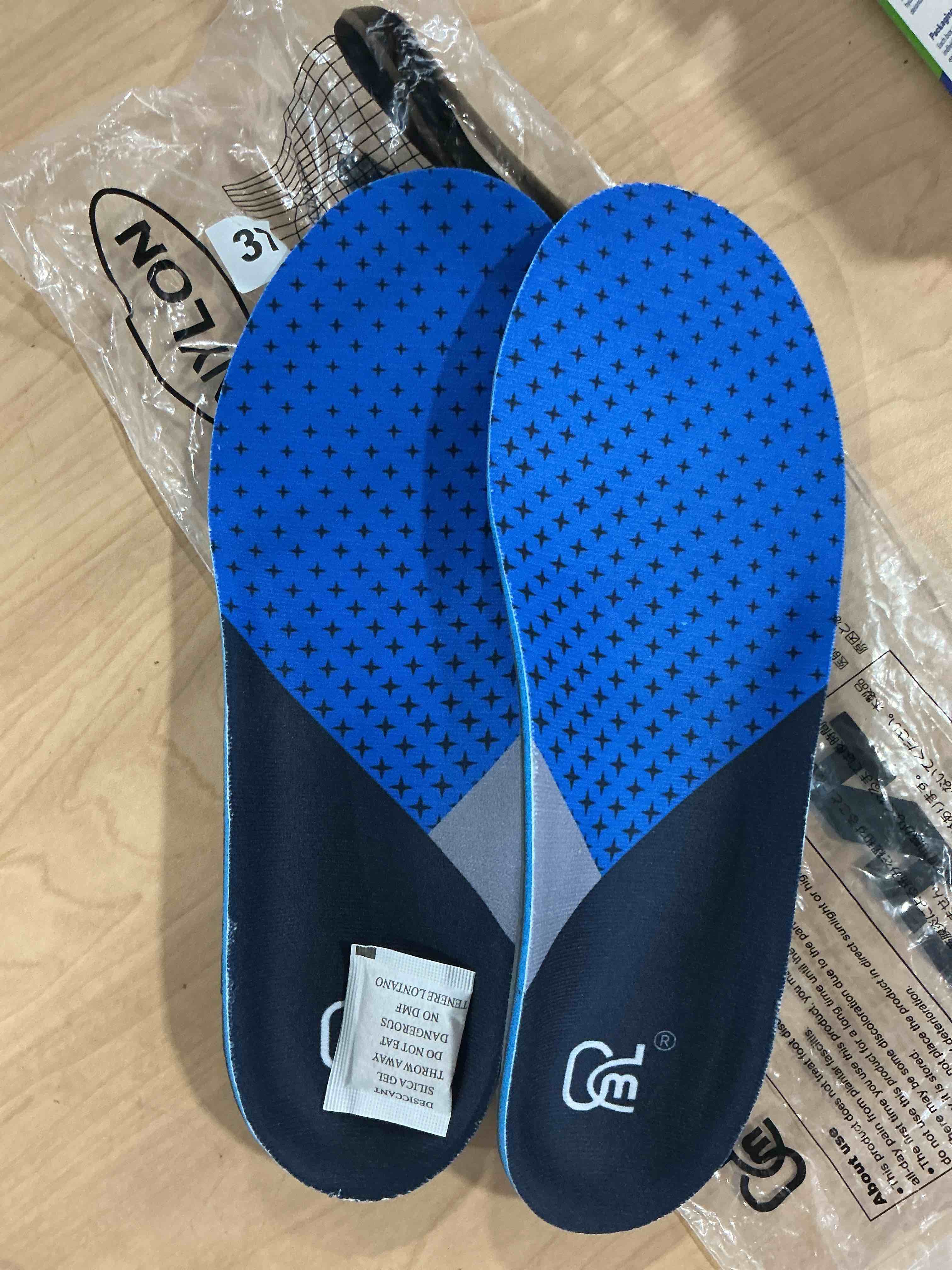 Condition photo showing New/Like New for plantar fasciitis insoles, 220+ lbs high arch support inserts for men women, pain relief orthotic heavy duty flat feet athletic work boot insoles standing all day, blue - m
