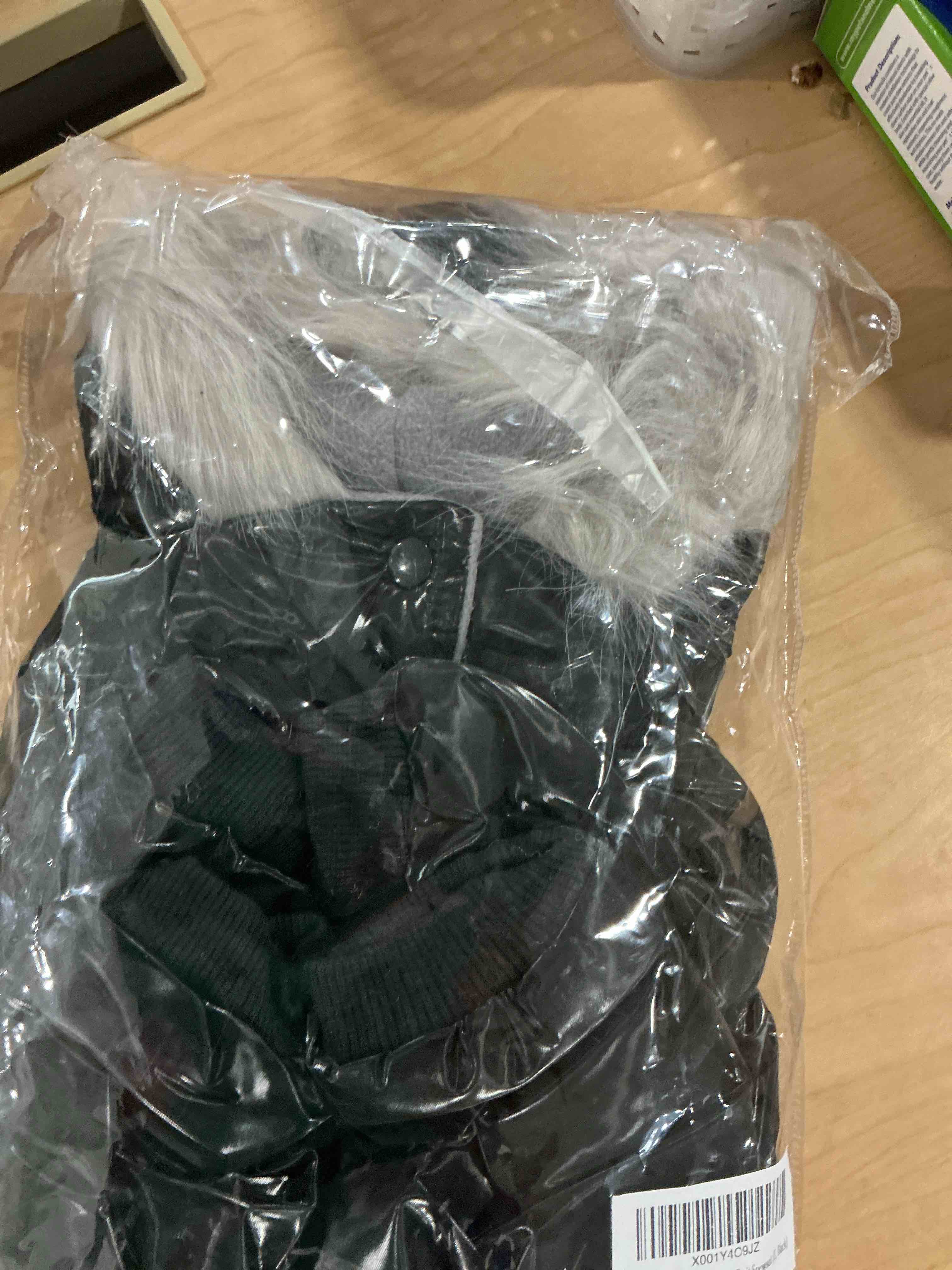 Condition photo showing New/Like New for waterproof pet clothes for dog winter warm jacket coat dog hooded jumpsuit snowsuit (l, black) l(back12.2inch|weight6-9lbs) black