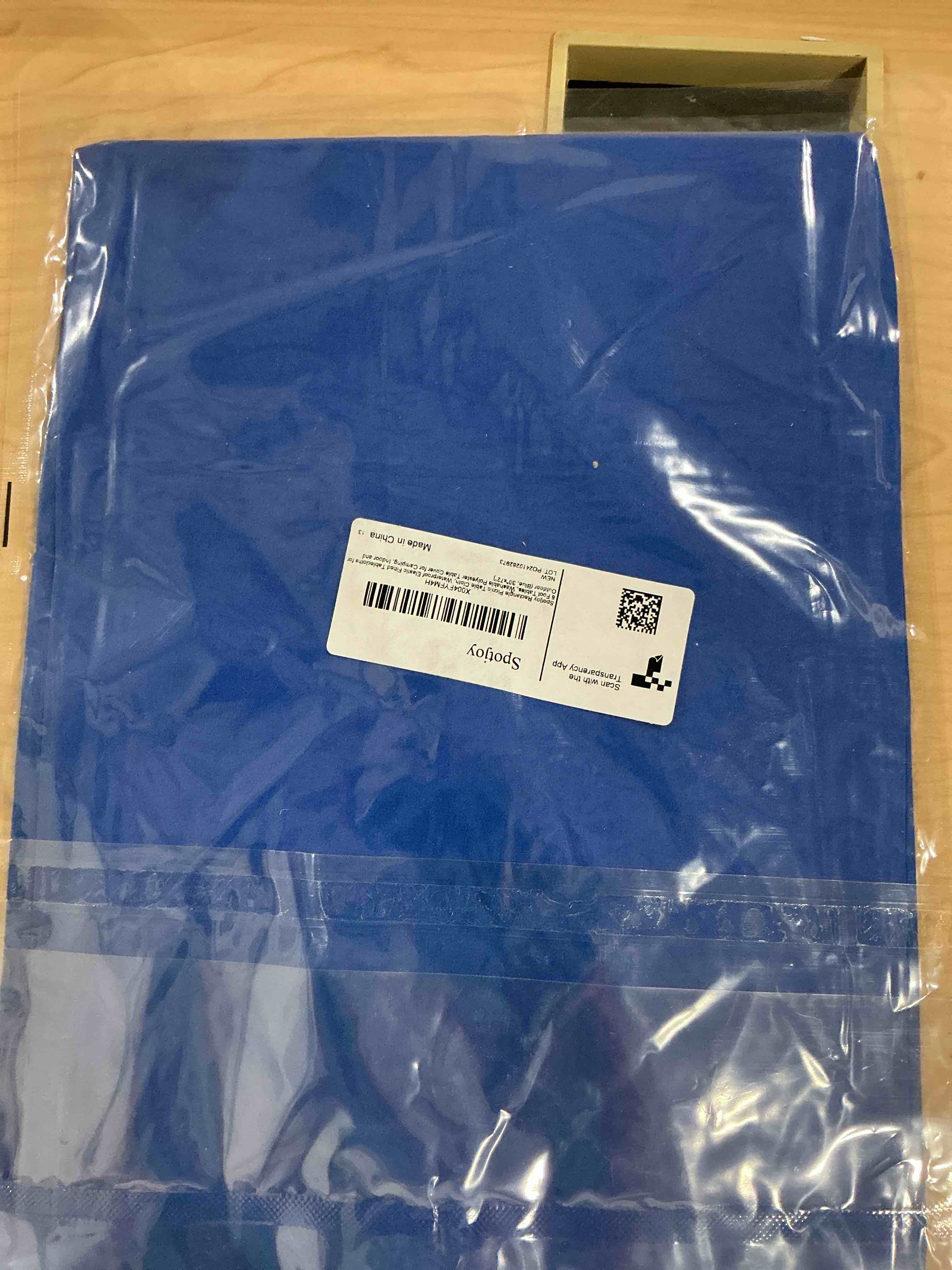 Condition photo showing New/Like New for rectangle table cloth, waterproof elastic fitted tablecloth for 6 foot folding tables, washable polyester tablecloths for picnic, camping, outdoor (blue, 30"x72") 72" x 30" (rectangular) blue