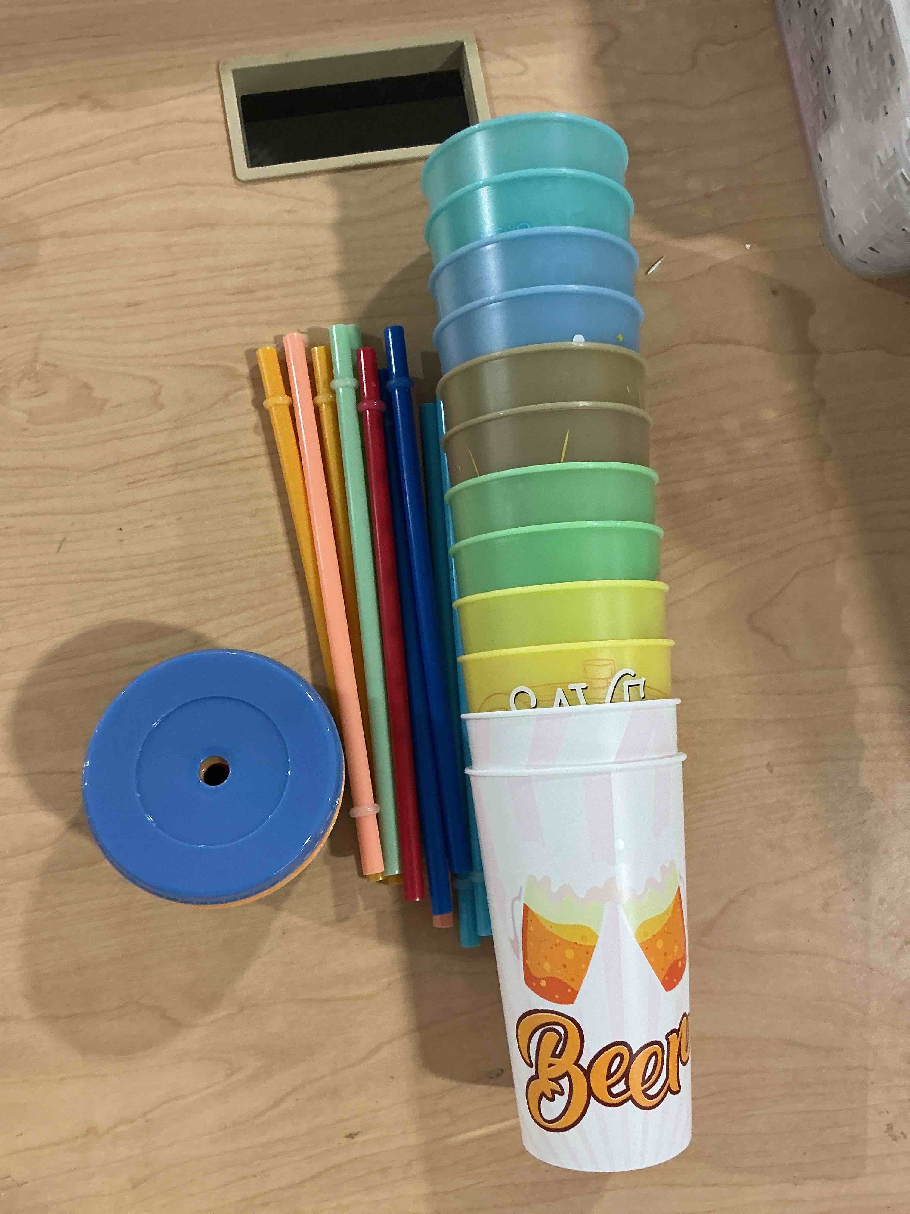 Condition photo showing New/Like New for jansun 12pcs beer funny quotes color changing cups with lids and straws 12oz reusable plastic cups for oktoberfest party favors goodie for home kitchen office bar supplies