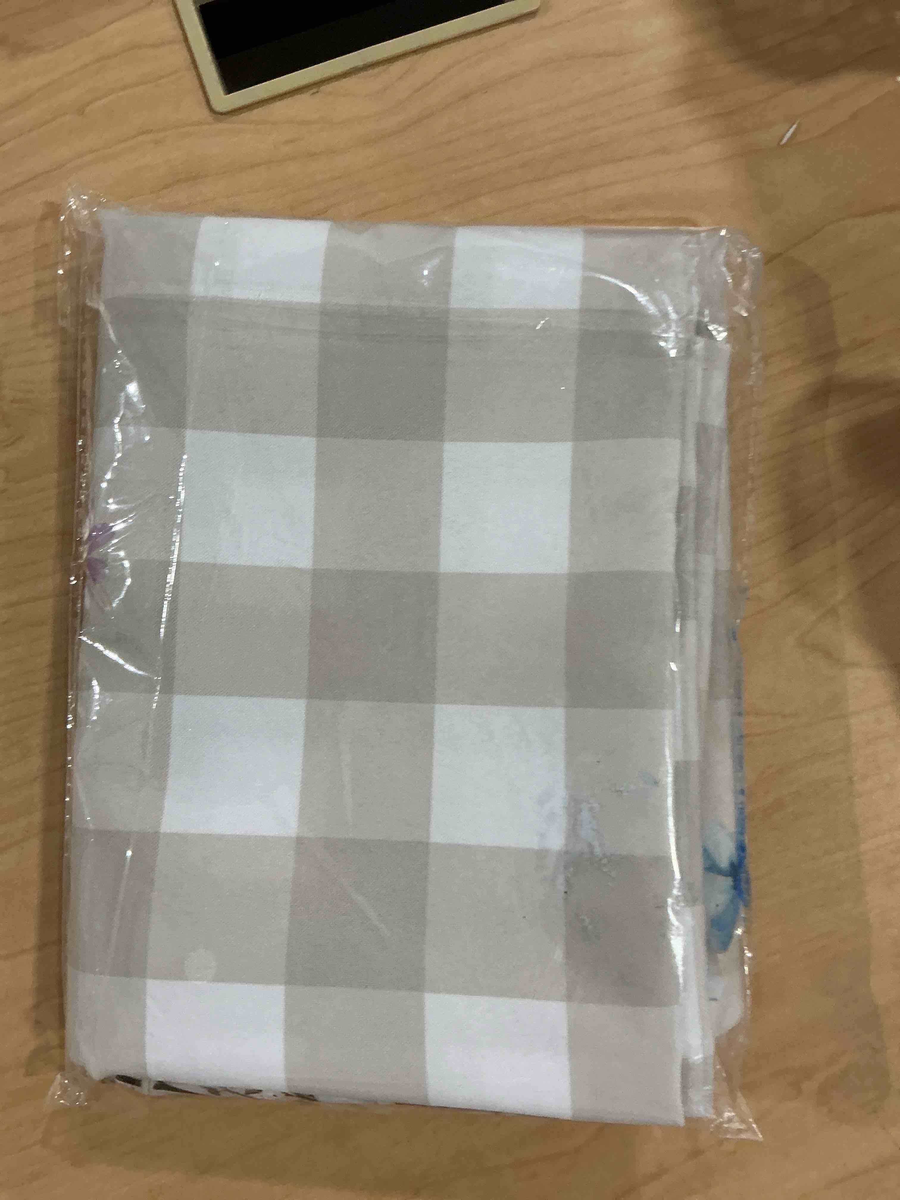 Condition photo showing New/Like New for joyfol day buffalo plaid easter tablecloth, bunny waterproof square table cloth, blue flowers washable table cover for spring dining party decor (54 x 54 inch), grey checkered 54" x 54" (square) grey