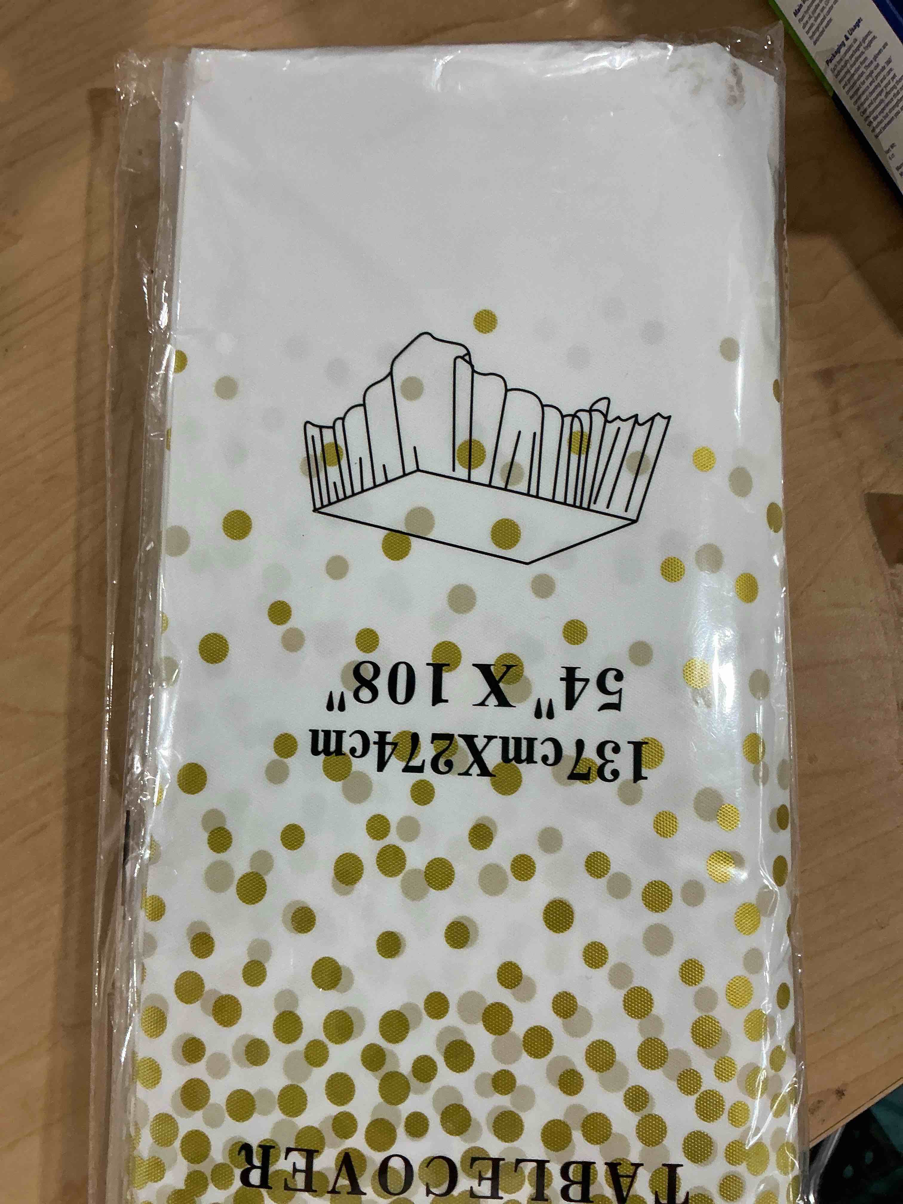 Condition photo showing New/Like New for 8pack disposable plastic tablecloths and satin table runner set white and gold dot tablecloth gold satin table runner for wedding birthday baby shower anniversary christmas new year party decorations