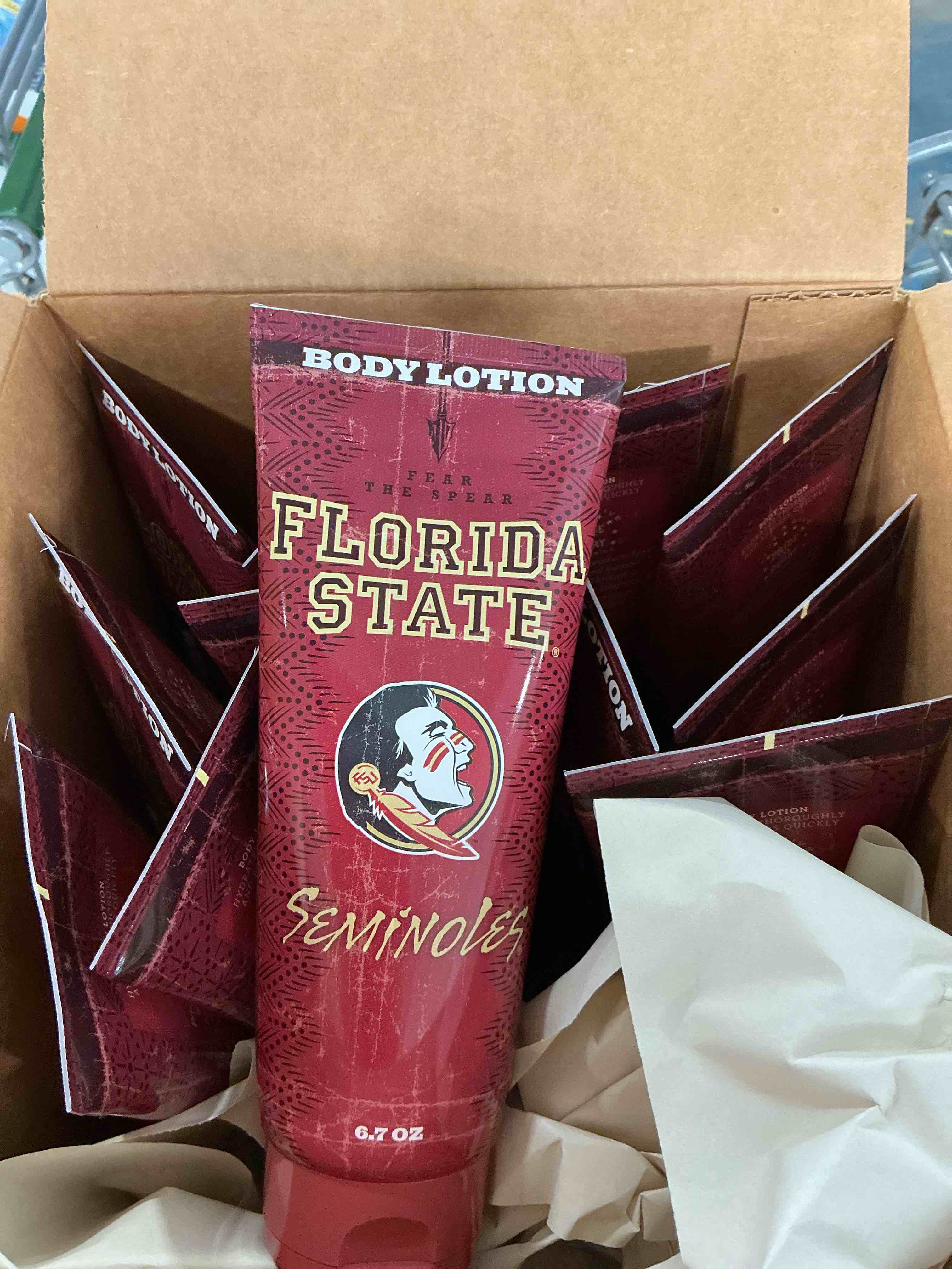 Condition photo showing New/Like New for florida state university fsu seminoles licensed shower body lotion with shea butter unscented 6.7oz (12ct)