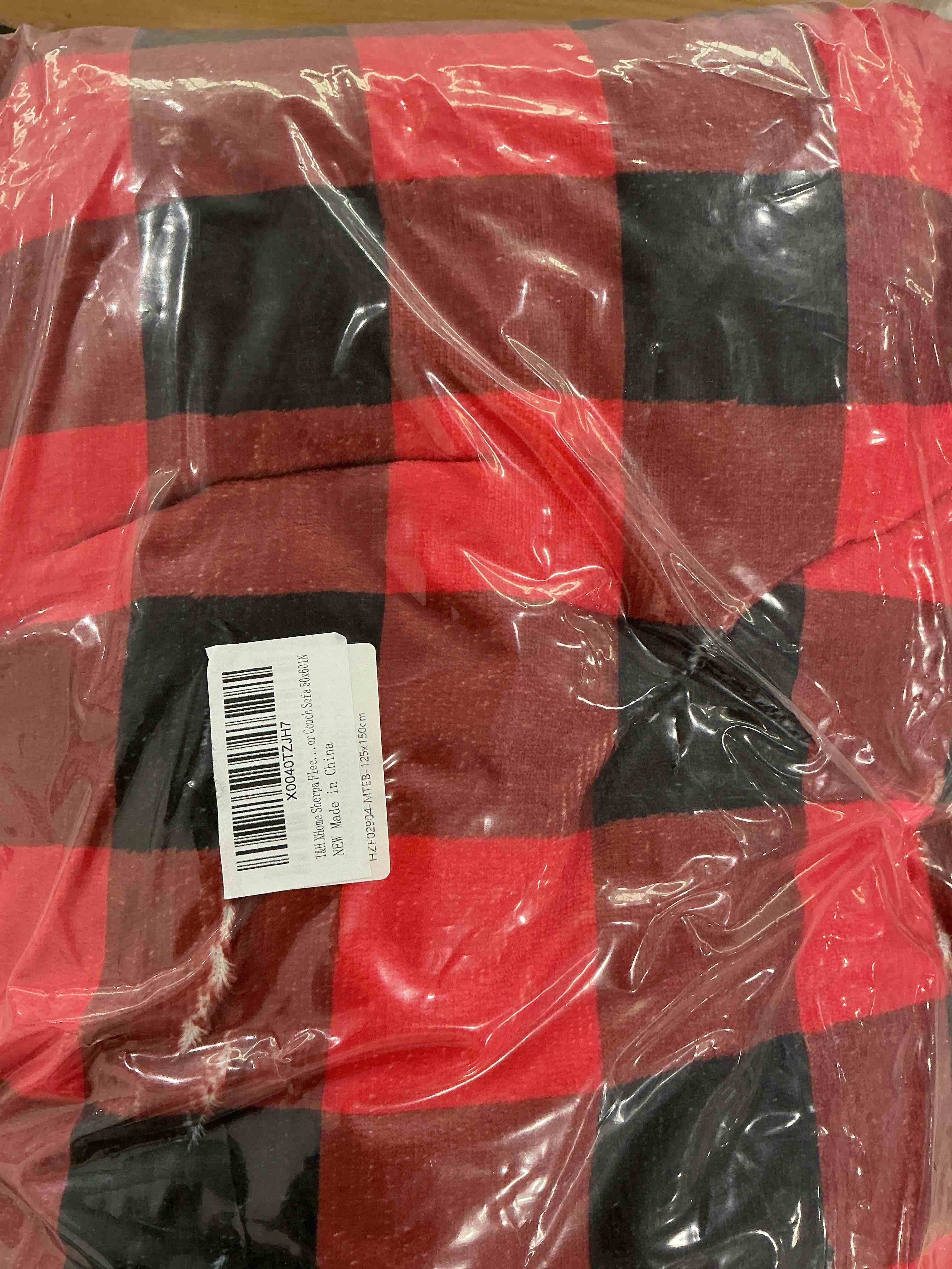 Condition photo showing New/Like New for carstens lumberjack bear red plaid sherpa throw blanket 54" x 68"