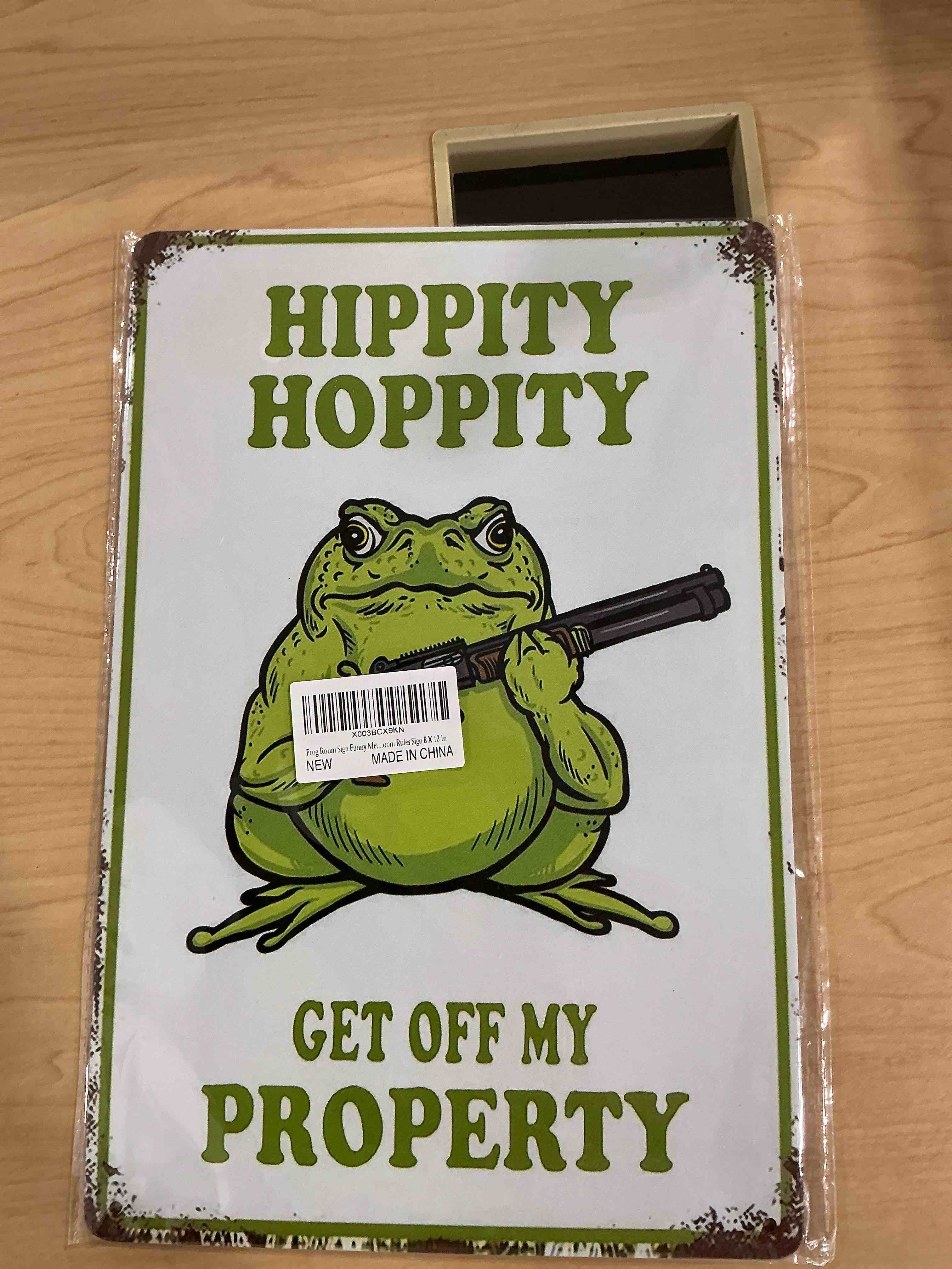 Condition photo showing New/Like New for frog room sign funny frog bedroom door decor vintage metal tin signs hippity hoppity get of my property sign no trespassing signs warning sign retro frogs wall decor aesthetic for home mushroom decorations room rules sign house stuff garden bathroom sign decor 8 x 12 in 033