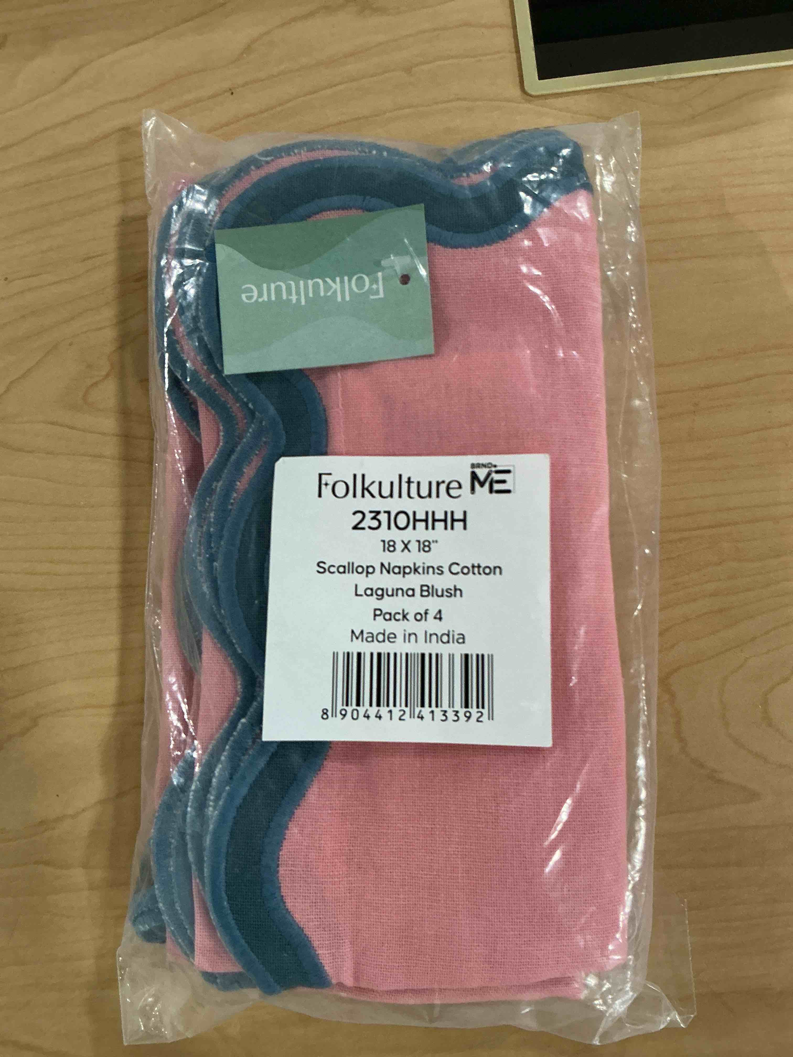 Condition photo showing New/Like New for folkulture cloth napkins set of 4 (18 x 18) | 100% cotton, machine washable, cute pink scalloped napkins for table décor, dinner party, hannah montana party decorations | reusable cocktail napkin