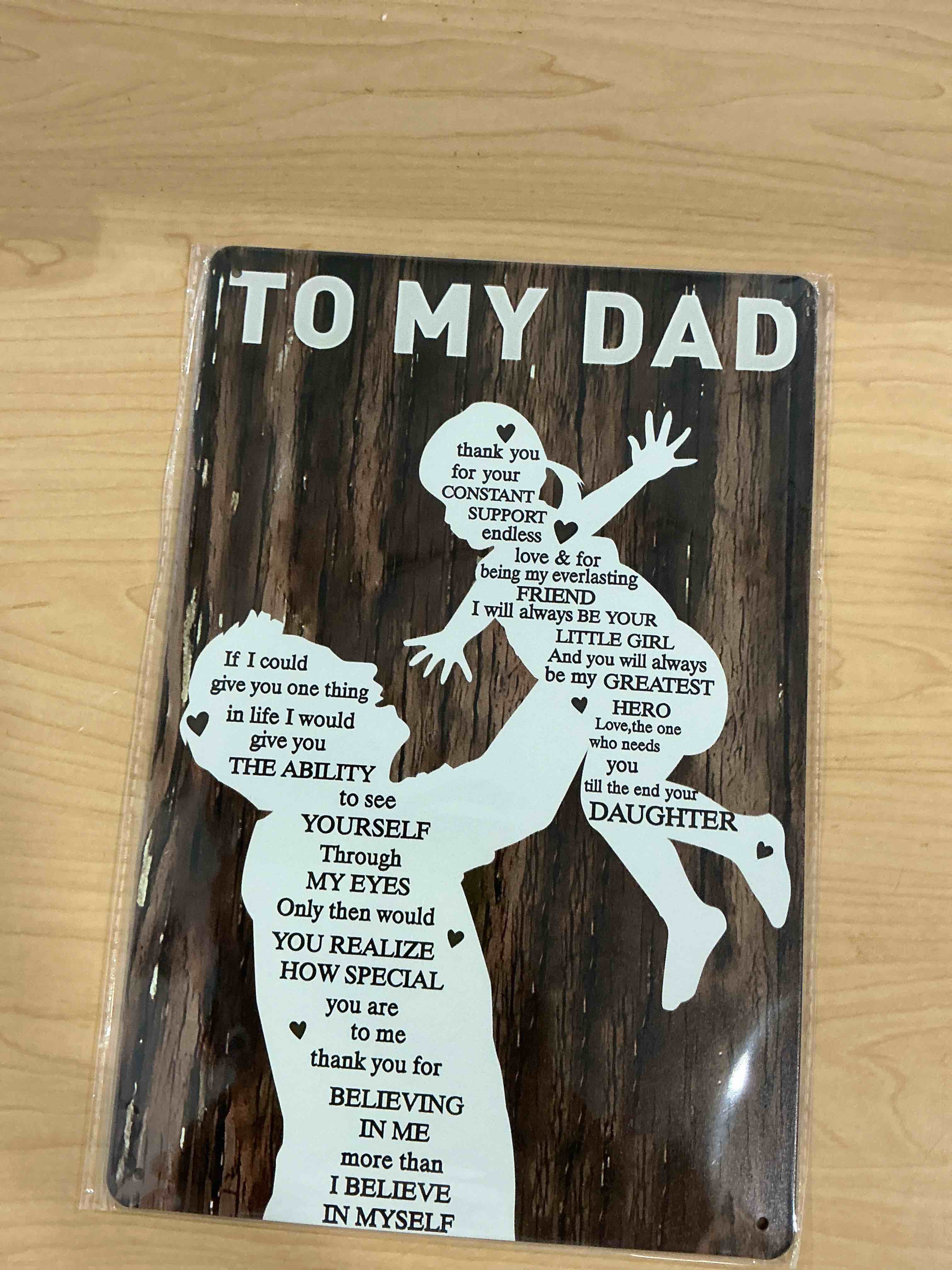 Condition photo showing New/Like New for from daughter to dad gift - meaningful father daughter keepsake metal sign with emotional message, sentimental just because gift for father, appreciation thank you dad message, wall hanging display style 2