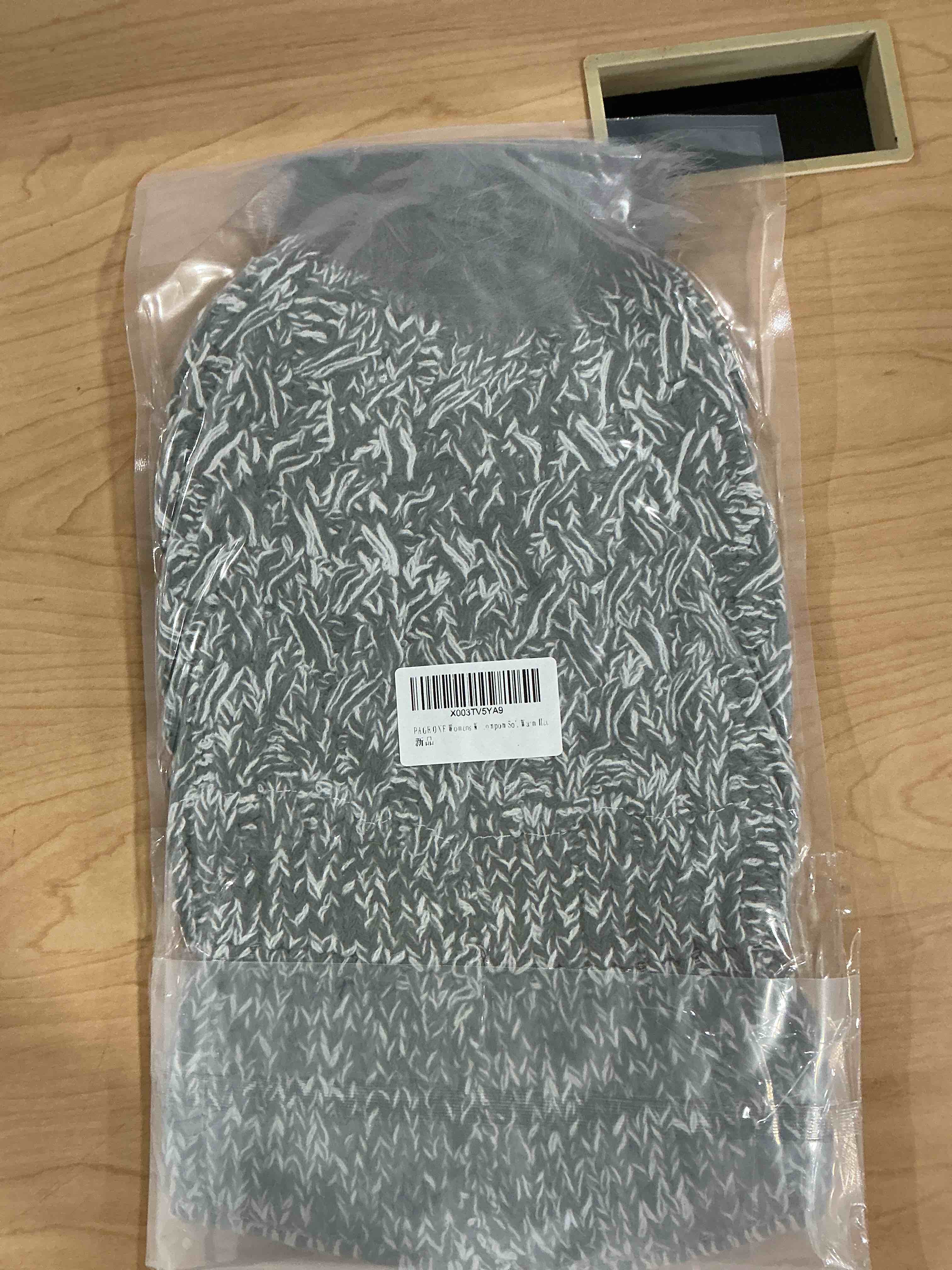 Condition photo showing New/Like New for page one womens winter ribbed beanie crossed cap chunky cable knit pompom soft warm hat one size mixed light grey