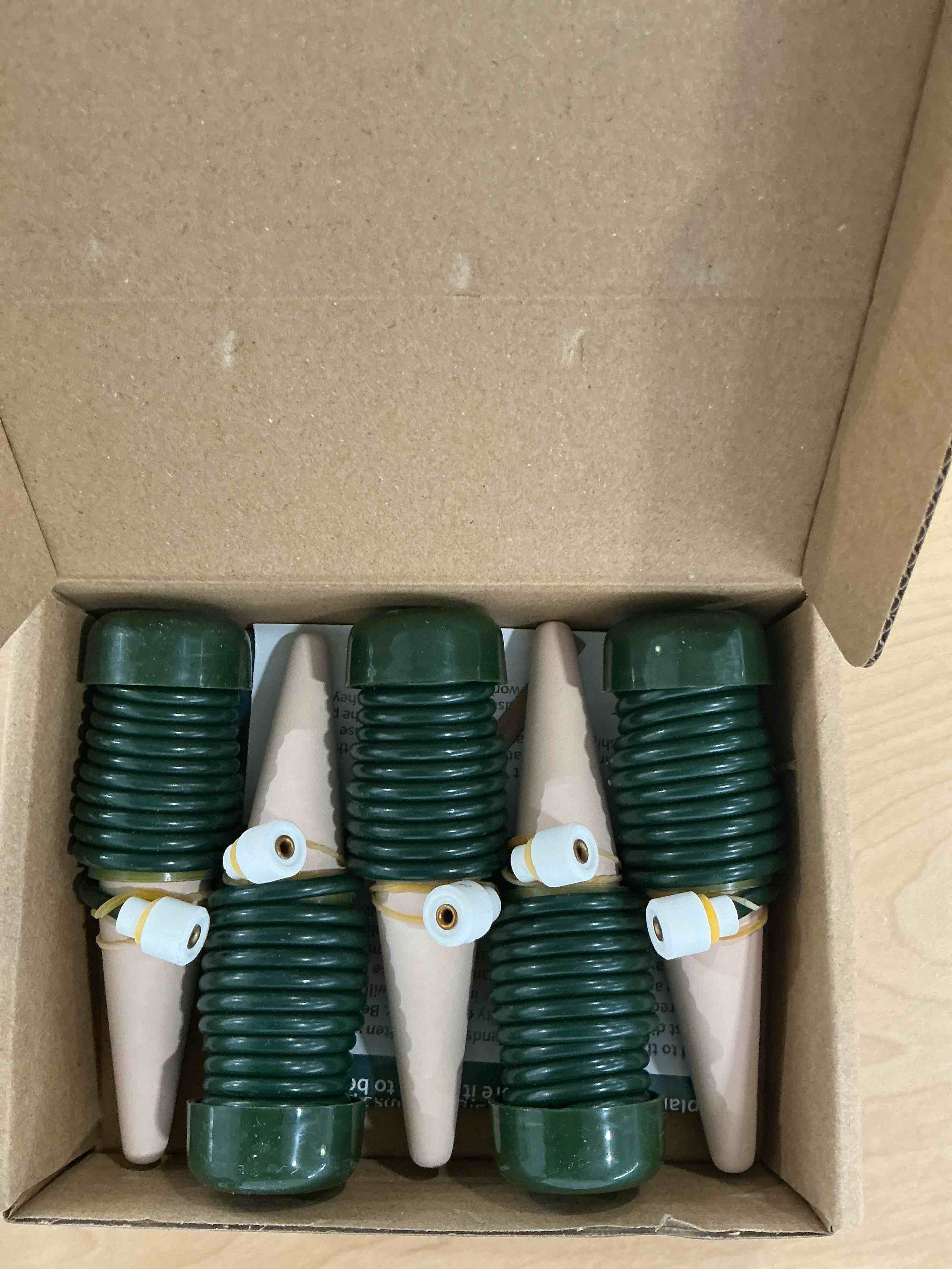 Condition photo showing New/Like New for bydoll plant self-watering stakes automatic watering terracotta spikes for indoor outdoor plants,houseplant insert devices for vacation use,bonsai drip irrigation system (5 pack) 4.3''x1.3'' 5 pack green