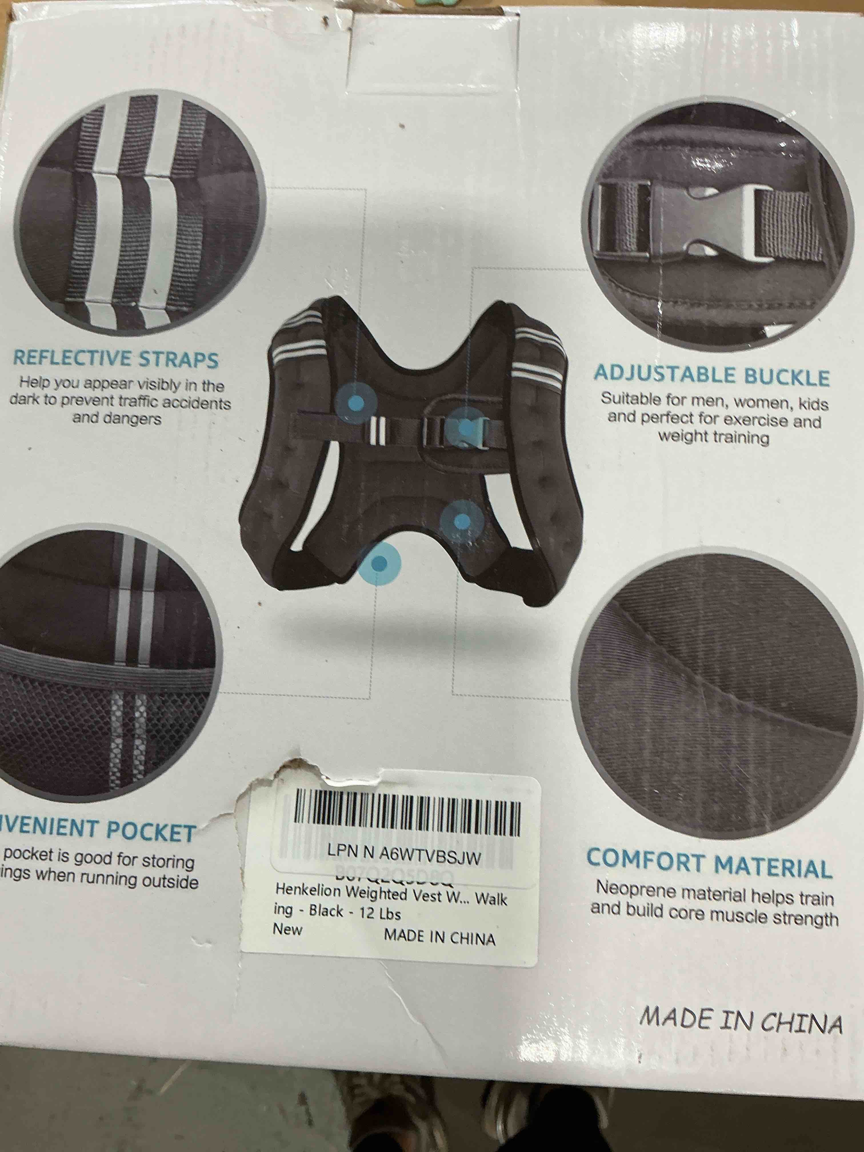 Condition photo showing New/Like New for Henkelion Weighted Vest Weight Vest for Men Women Kids Weights Included, Body Weight Vests Adjustable for Running, Training Workout, Jogging, Walking 12 lbs Black