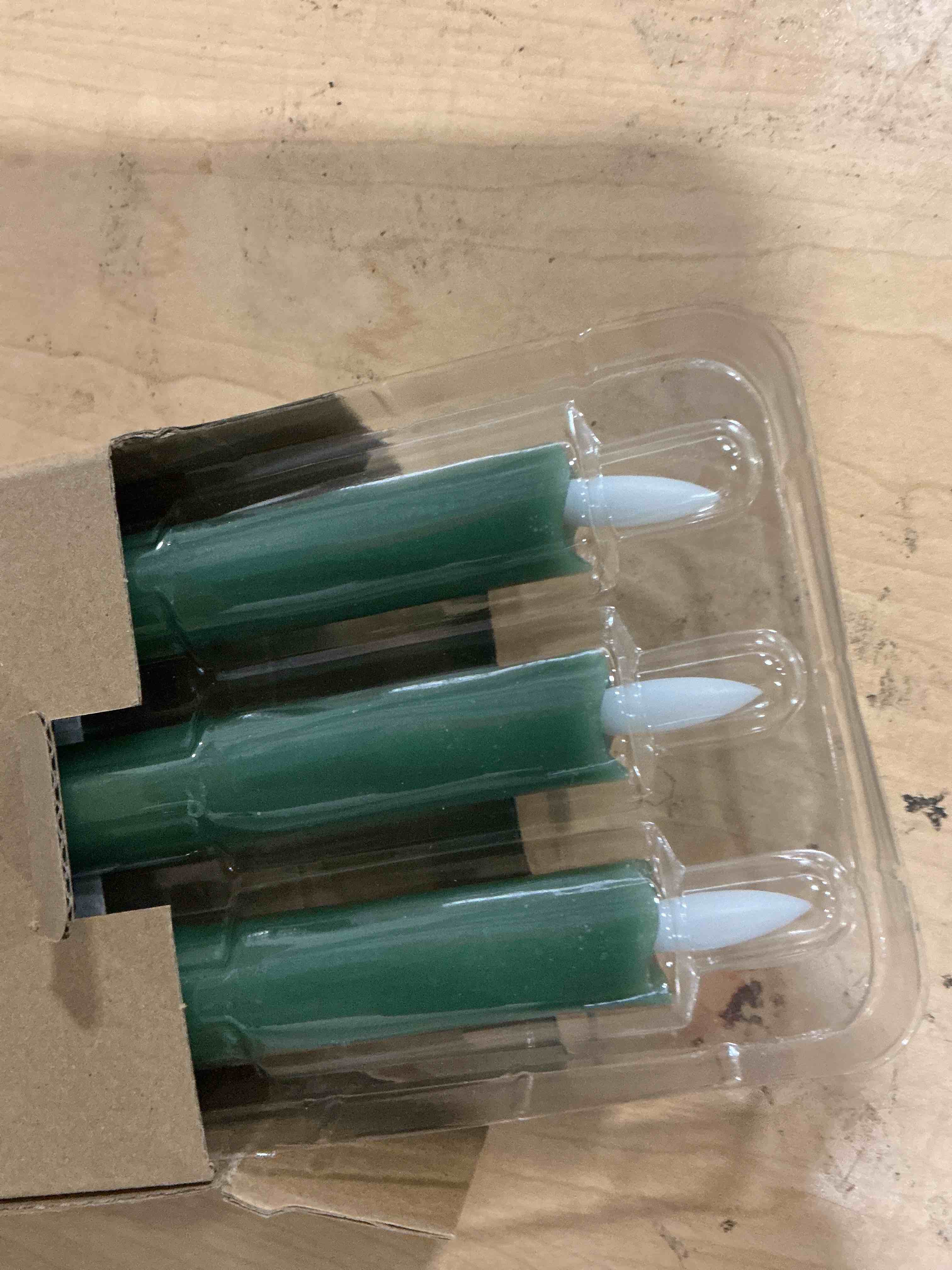 Condition photo showing Good Condition for upgraded real wax led flameless green taper candles with remote, kswing 6 pcs candlesticks battery operated 3d flickering - 9.6" long realistic fake candle sticks for home/wedding/fireplace xmas decor a-green-6pc
