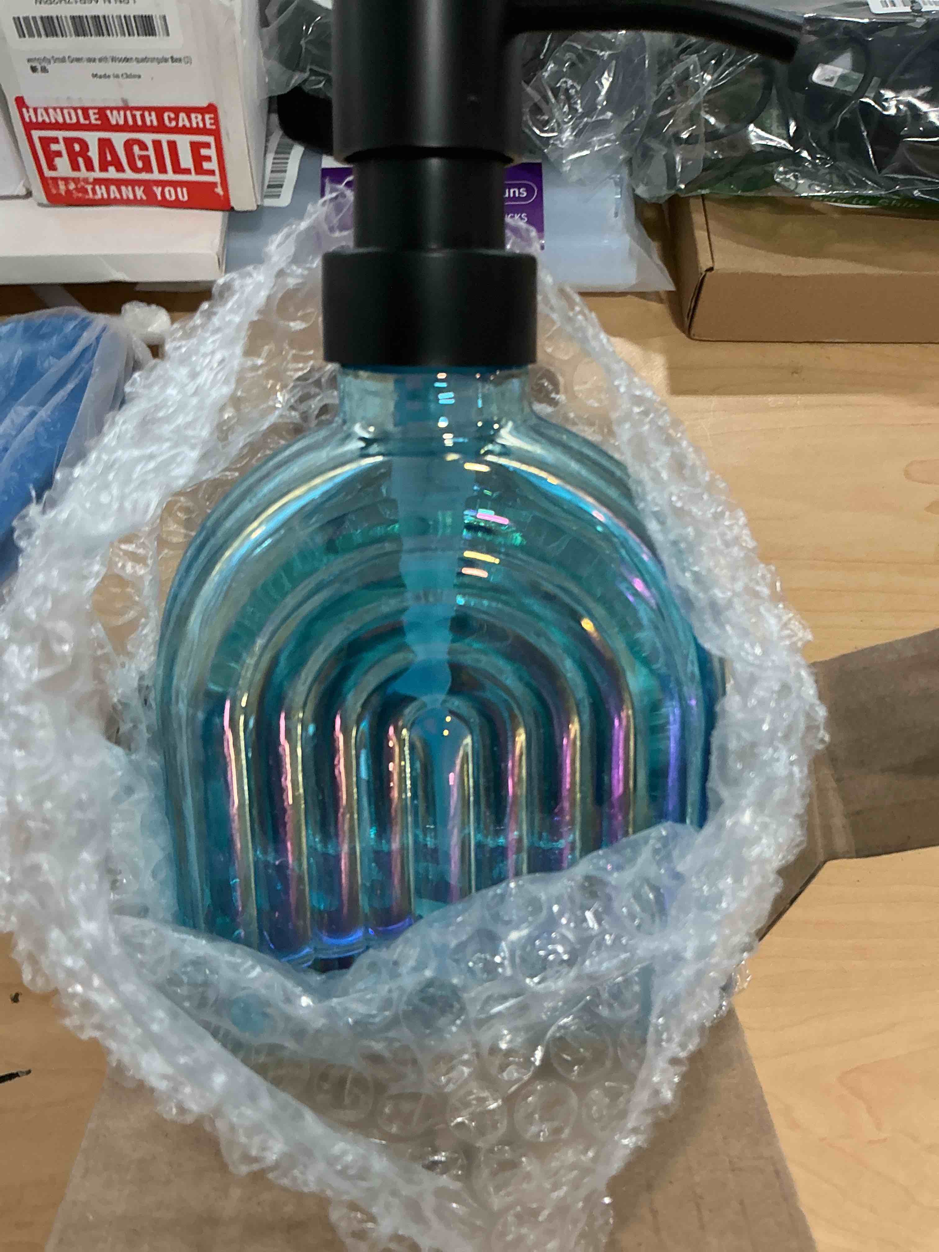 Condition photo showing Good Condition for Glass Kitchen Soap Dispenser Bathroom, 9 Oz, Refillable Liquid Modern Soap Dispenser for Hand Soap, Lotion Dispensers Bottle - Home, Commercial Countertop Decor. (Baby Blue)