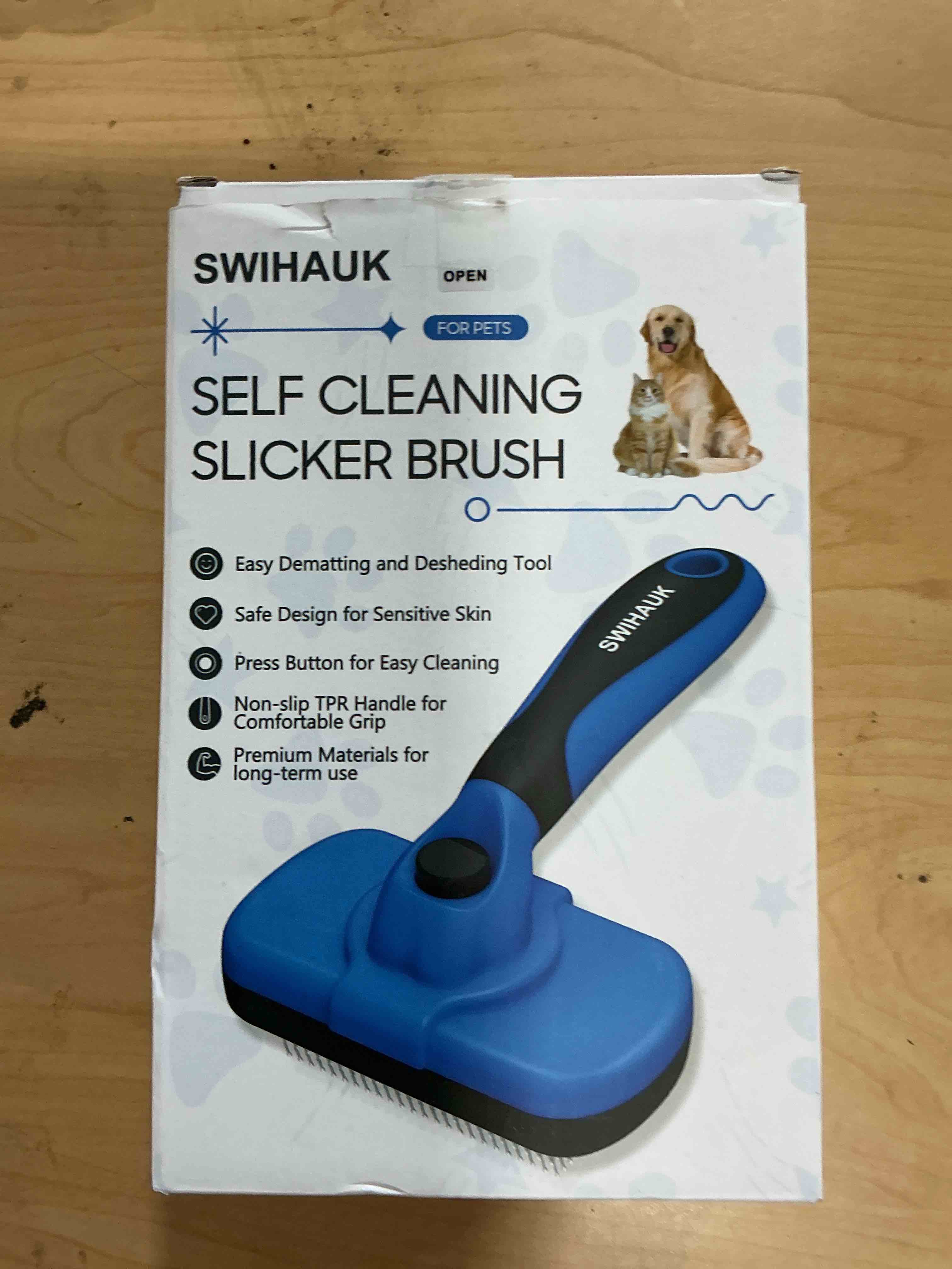 Condition photo showing New/Like New for Swihauk Self Cleaning Slicker Brush - Skin Friendly Deshedding Grooming Tool for Dogs & Cats, Suitable for Shedding & Haired Pets, with Pet Supplies Accessories, Blue