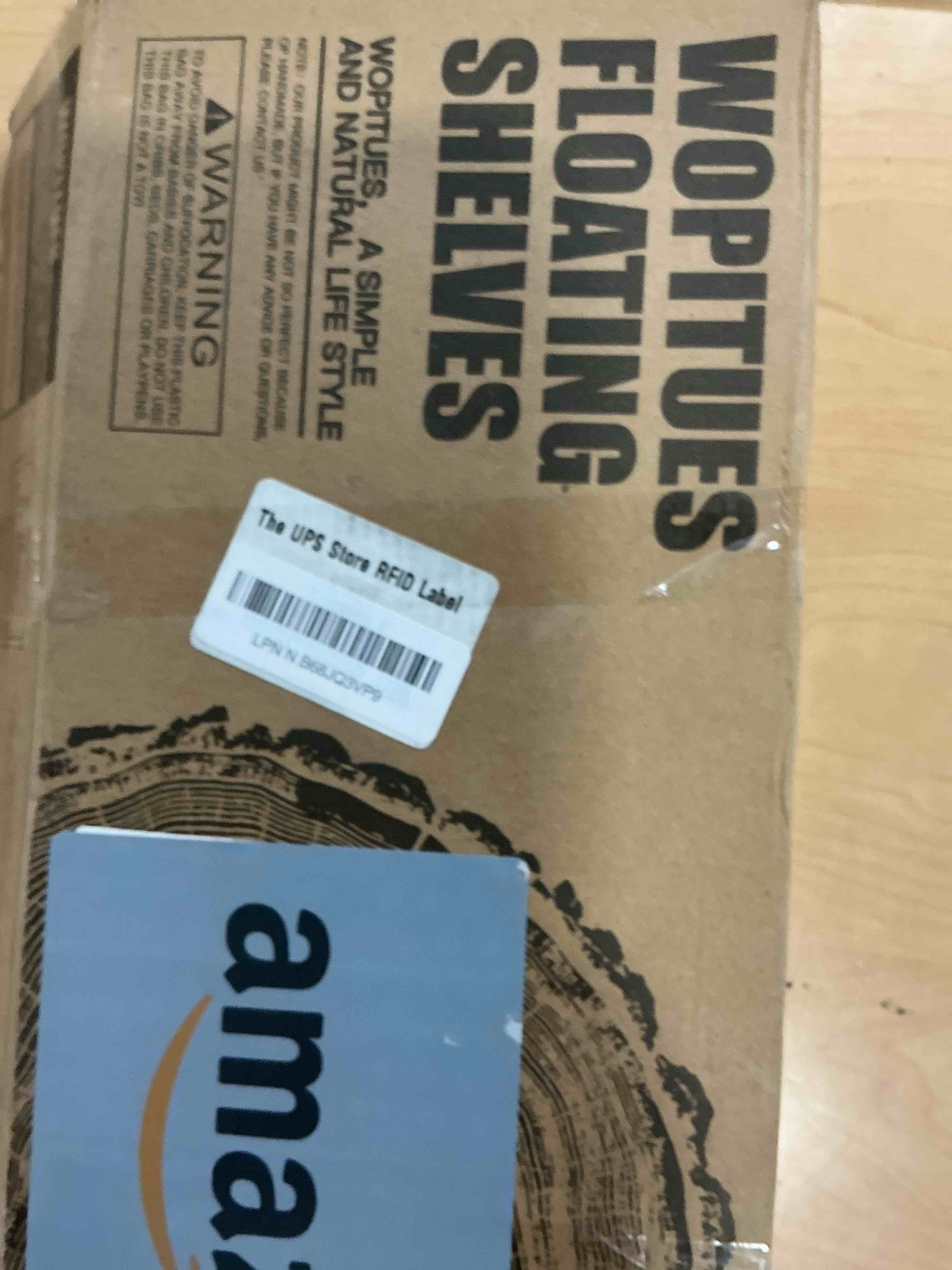 Condition photo showing Good Condition for WOPITUES Floating Shelves for Wall Decor Sign, Bathroom Organizers and Storage, Bathroom Shelves Over Toilet with Metal Guardrail-Rustic Brown