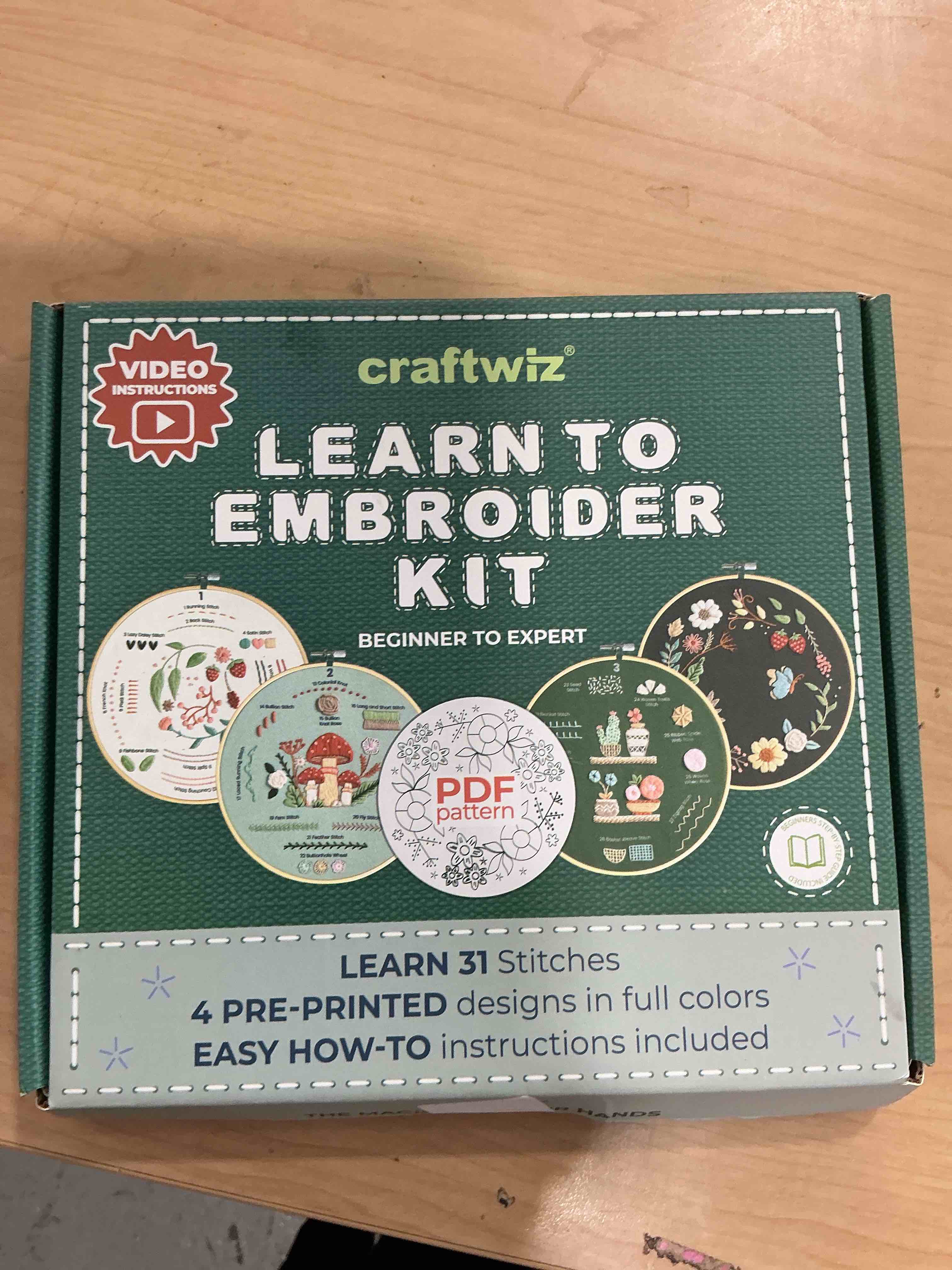 Condition photo showing Good Condition for Craftwiz 4-Piece Starter Embroidery Kit for Beginners with Simple Patterns, Learn to Embroider 31 Stitches with Hand Embroidery Kit