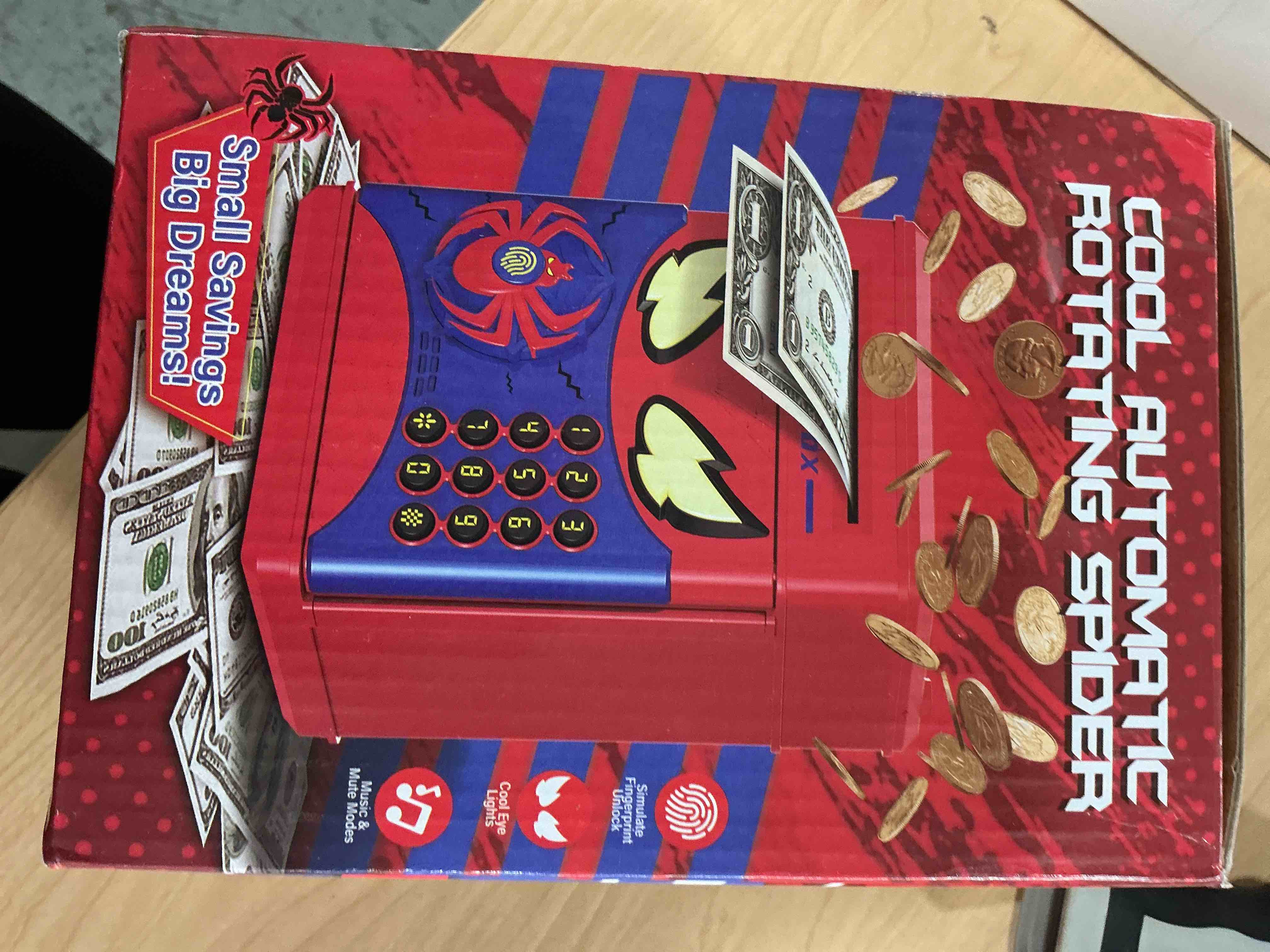 Condition photo showing New/Like New for Wrystte Spider Piggy Bank for Kids,Electronic Money Box with Fingerprint,Mini ATM Safe Money Saving Box,Kids Toys for Age 4 5 6 7 8,Christmas Birthday Gifts for 9 10 11 12 Year Old Boys Girls(Black) Black+red