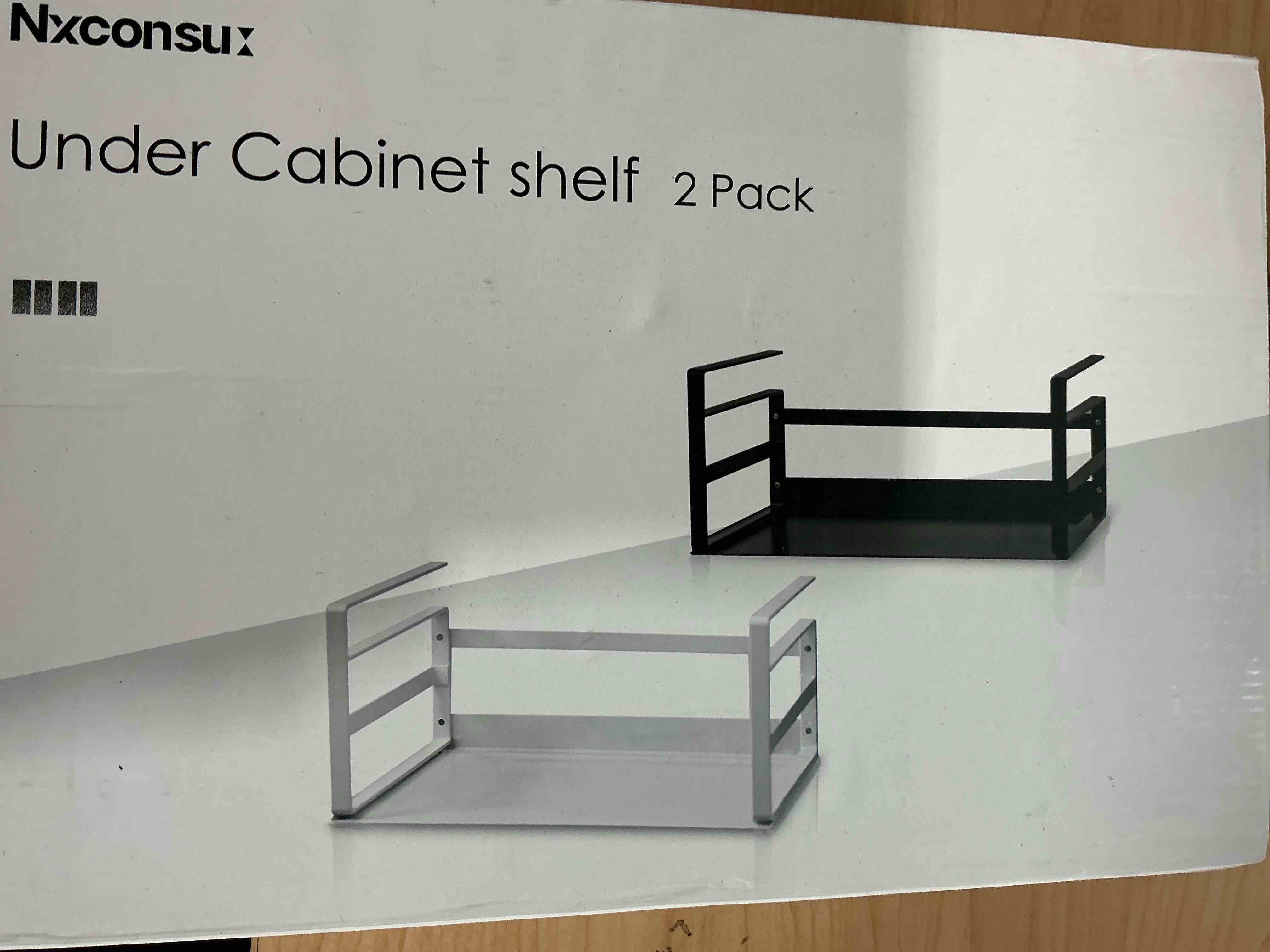 Condition photo showing New/Like New for Nxconsu 2Pack Under Shelf Storage Basket Organizer Hanging Holder for Cabinet Pantry Kitchen Cupboard Desk Counter Bookshelf Organization Add-on Space Saver Heavy Duty Slide-in White Large White 9.84''D * 16.14''W * 6.4''H