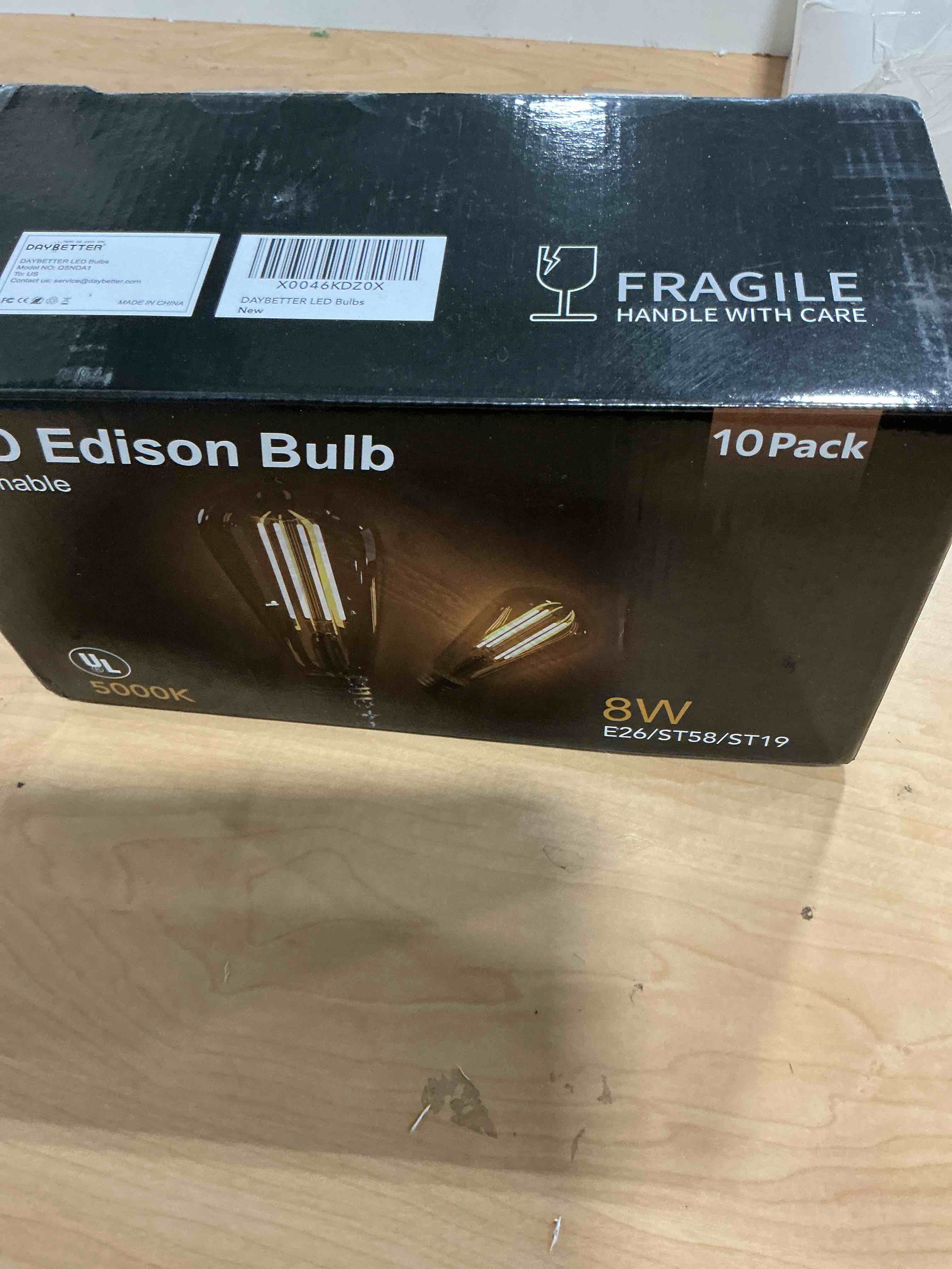 Condition photo showing Good Condition for DAYBETTER 10 Pack LED Lights, Vintage LED Edison Bulbs 60 Watt Equivalent, ST58 Antique Filament Light Bulbs, E26 Dimmable Bulb with Natrue White 5000K, Brightness 8W, 800LM, Clear Glass