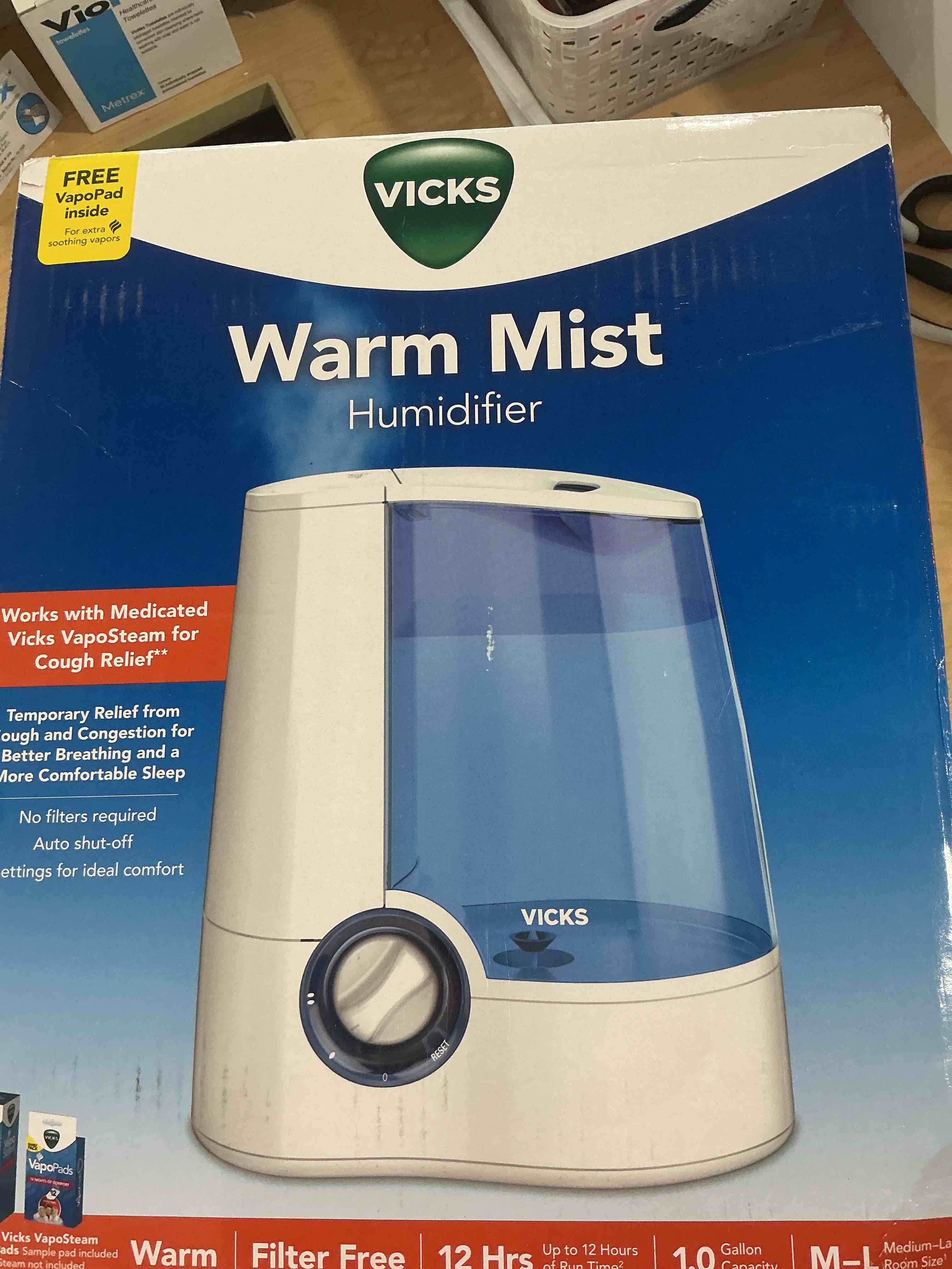 Condition photo showing New/Like New for Vicks Warm Mist Humidifier Filter?Free 1Gal Tank, Auto Shut?Off, Night Light, VapoPad and VapoSteam Compatible 1 Count (Pack of 1) White